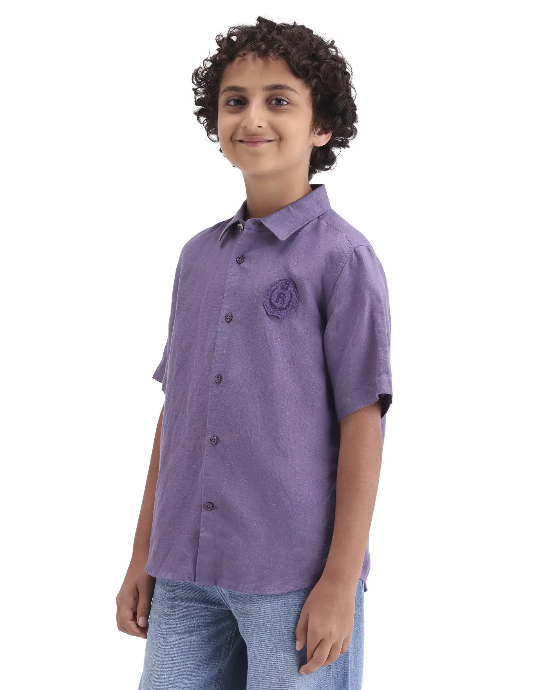 Rare Ones Kids Lino-Hs Purple Linen Blend Button Closure Regular Fit Shirt - Image 5