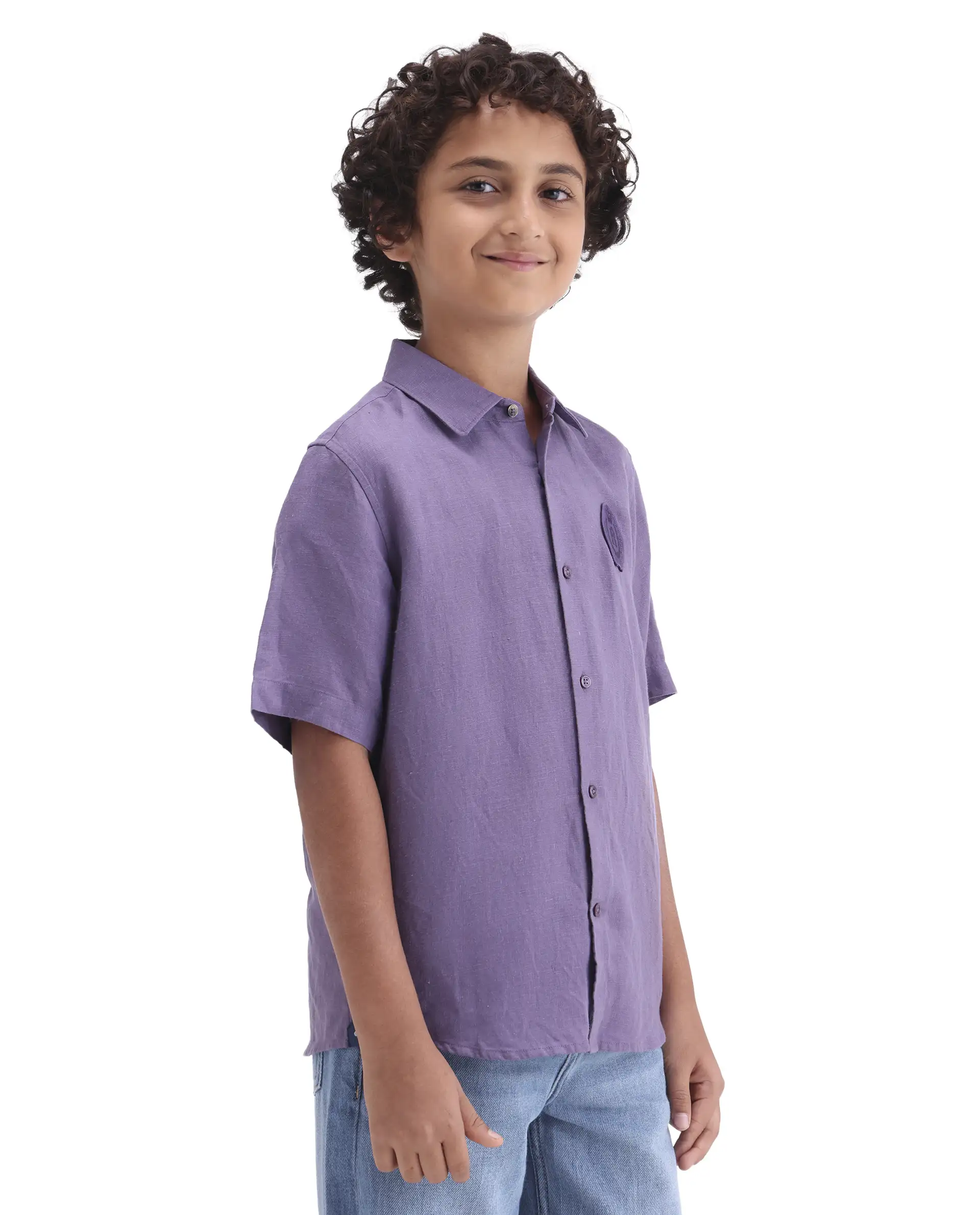 Rare Ones Kids Lino-Hs Purple Linen Blend Button Closure Regular Fit Shirt - Image 6