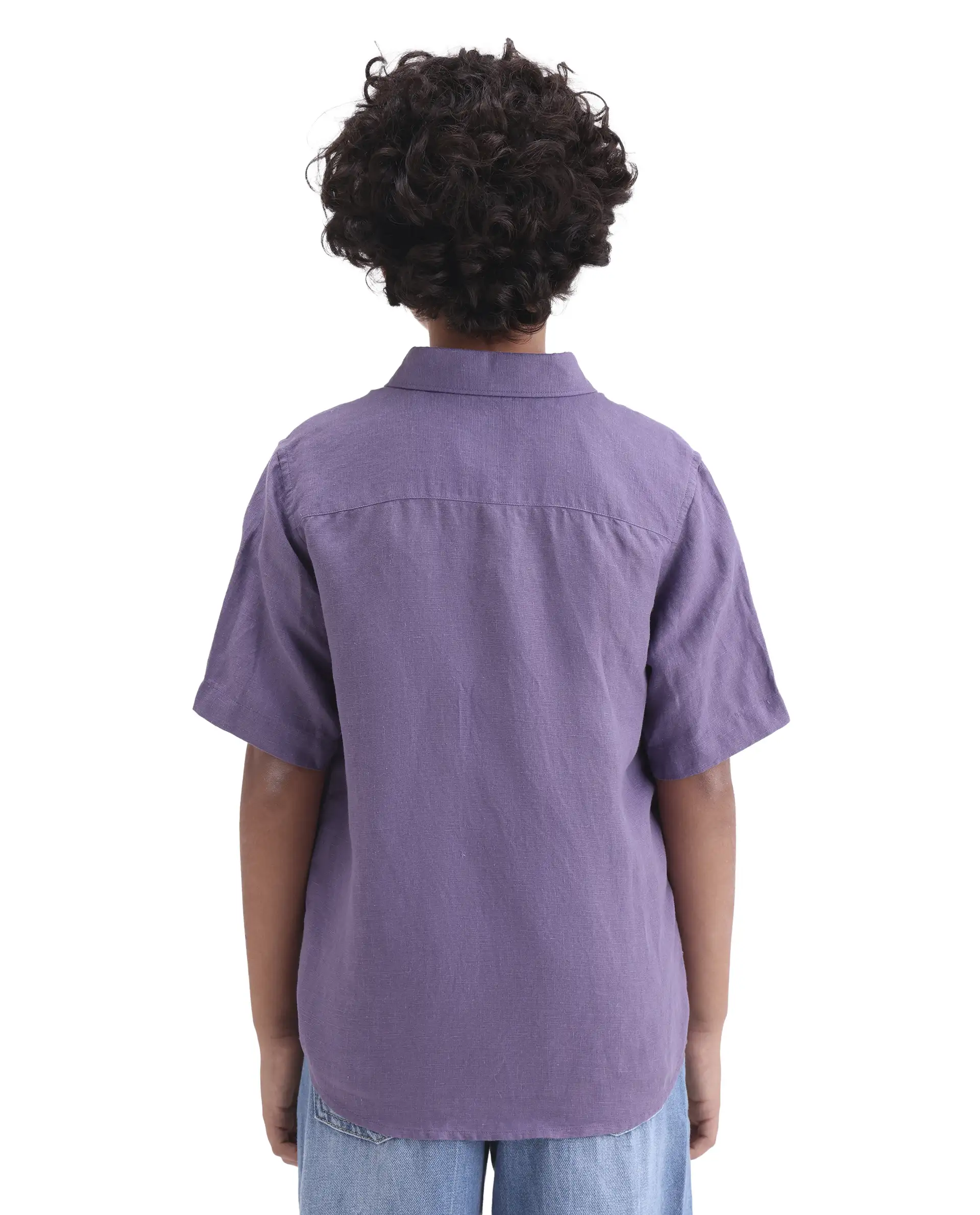 Rare Ones Kids Lino-Hs Purple Linen Blend Button Closure Regular Fit Shirt - Image 7
