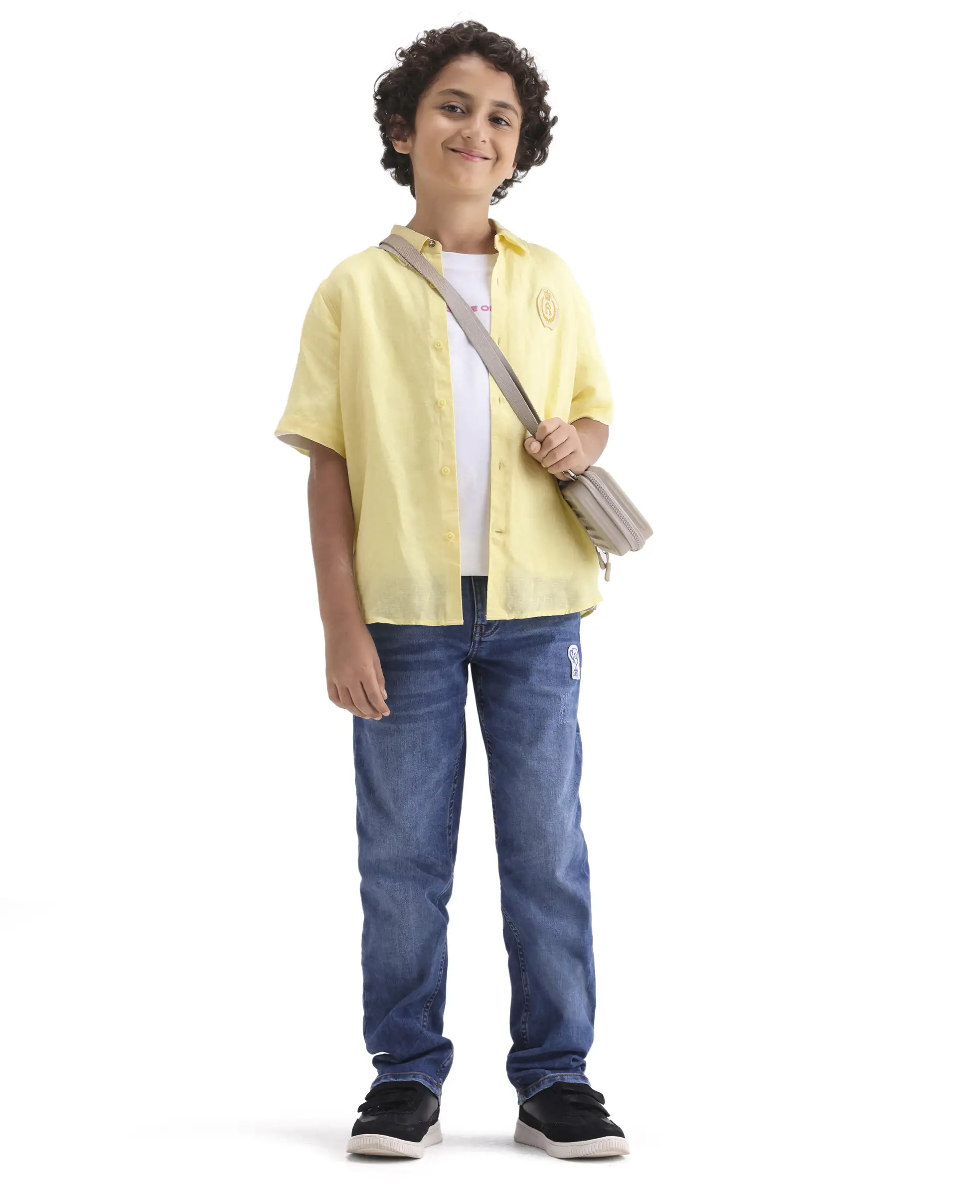 Rare Ones Kids Lino-Hs Yellow Linen Blend Button Closure Regular Fit Shirt - Image 2