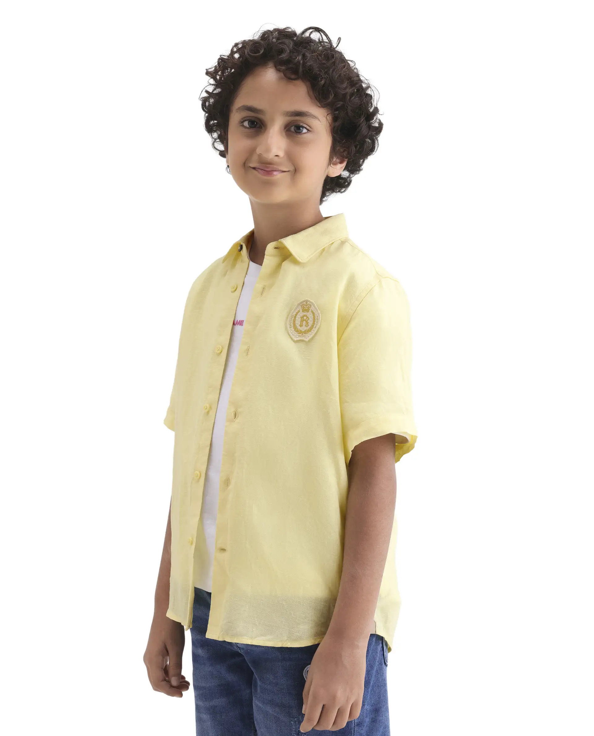 Rare Ones Kids Lino-Hs Yellow Linen Blend Button Closure Regular Fit Shirt - Image 4