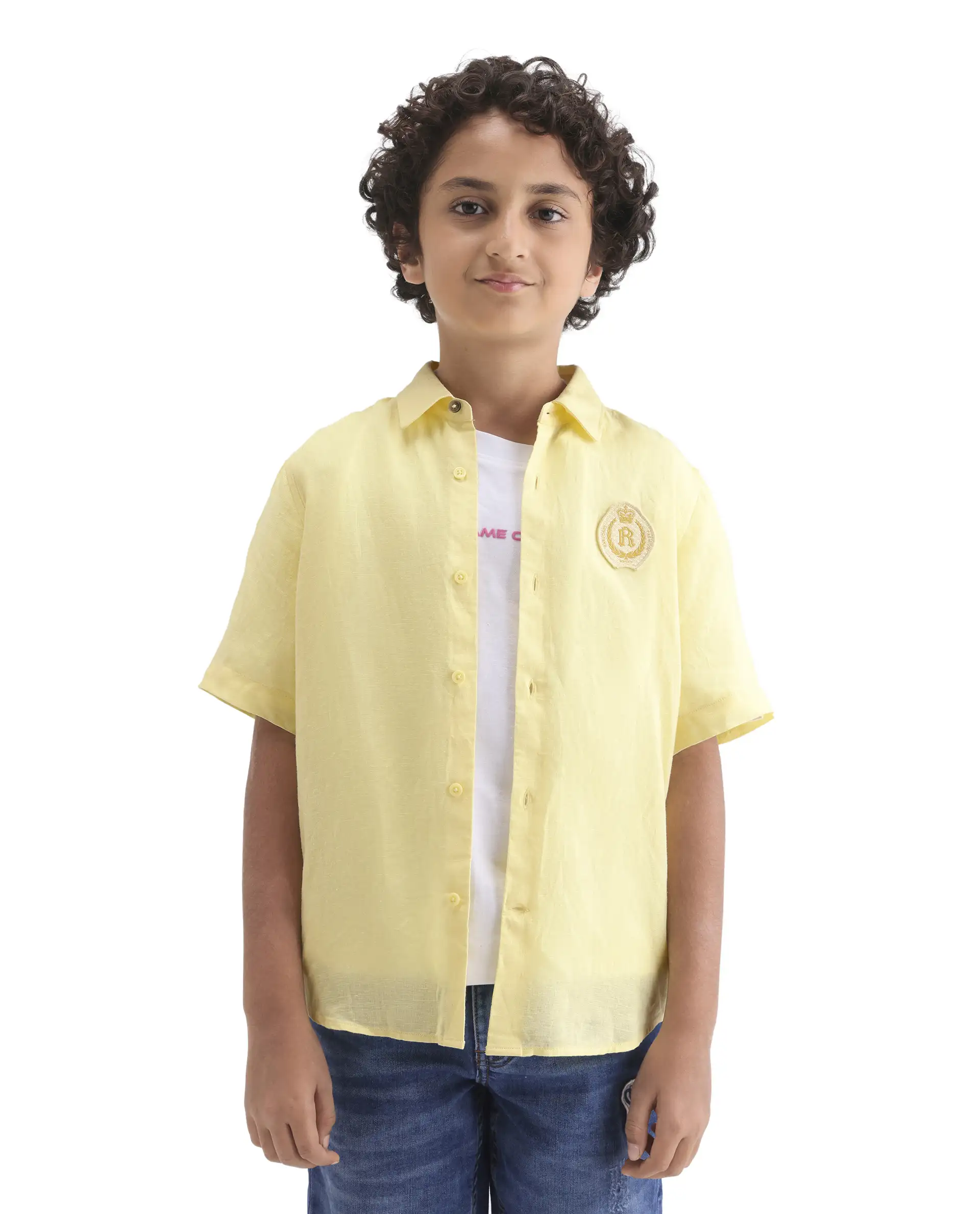 Rare Ones Kids Lino-Hs Yellow Linen Blend Button Closure Regular Fit Shirt - Image 5