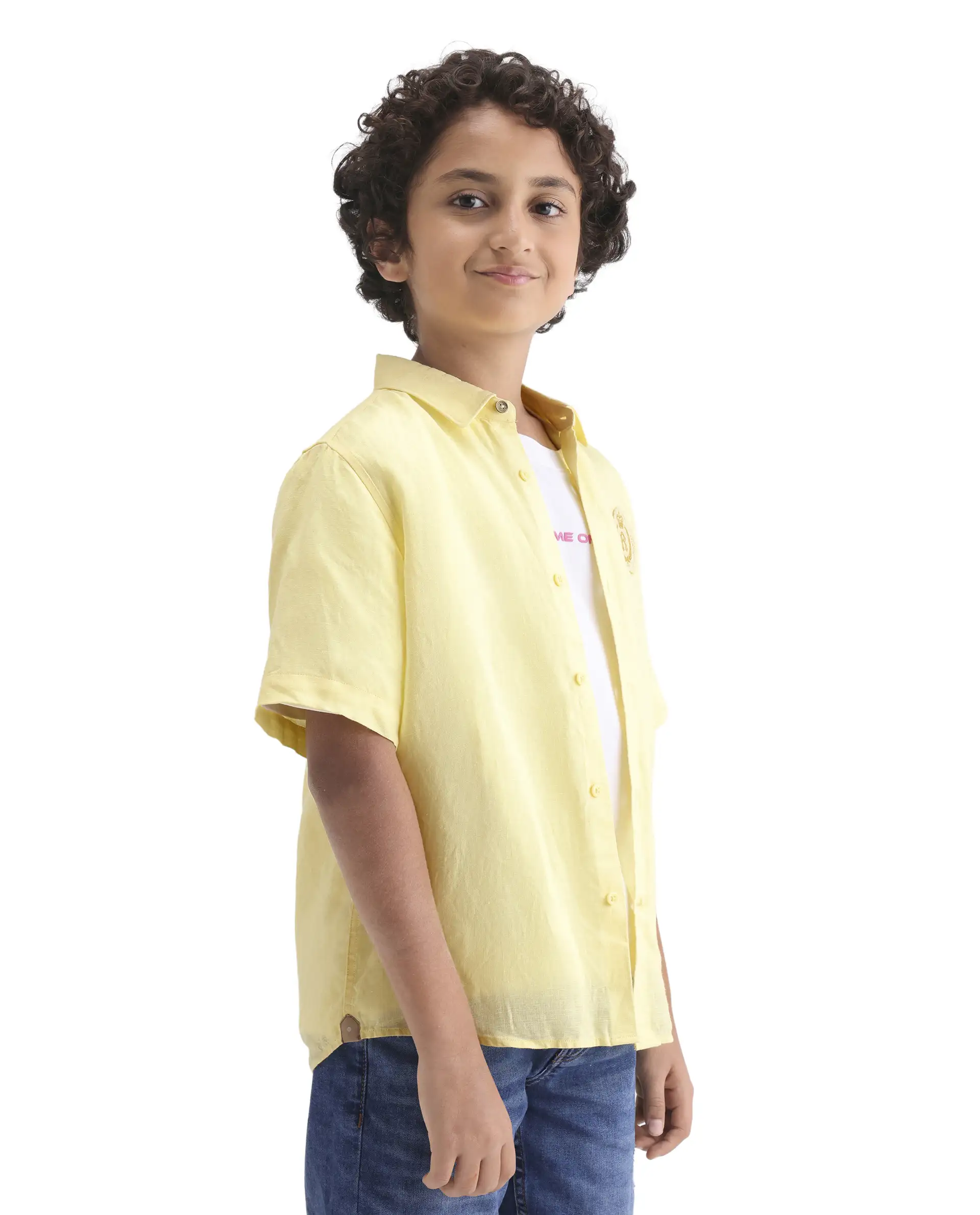 Rare Ones Kids Lino-Hs Yellow Linen Blend Button Closure Regular Fit Shirt - Image 6