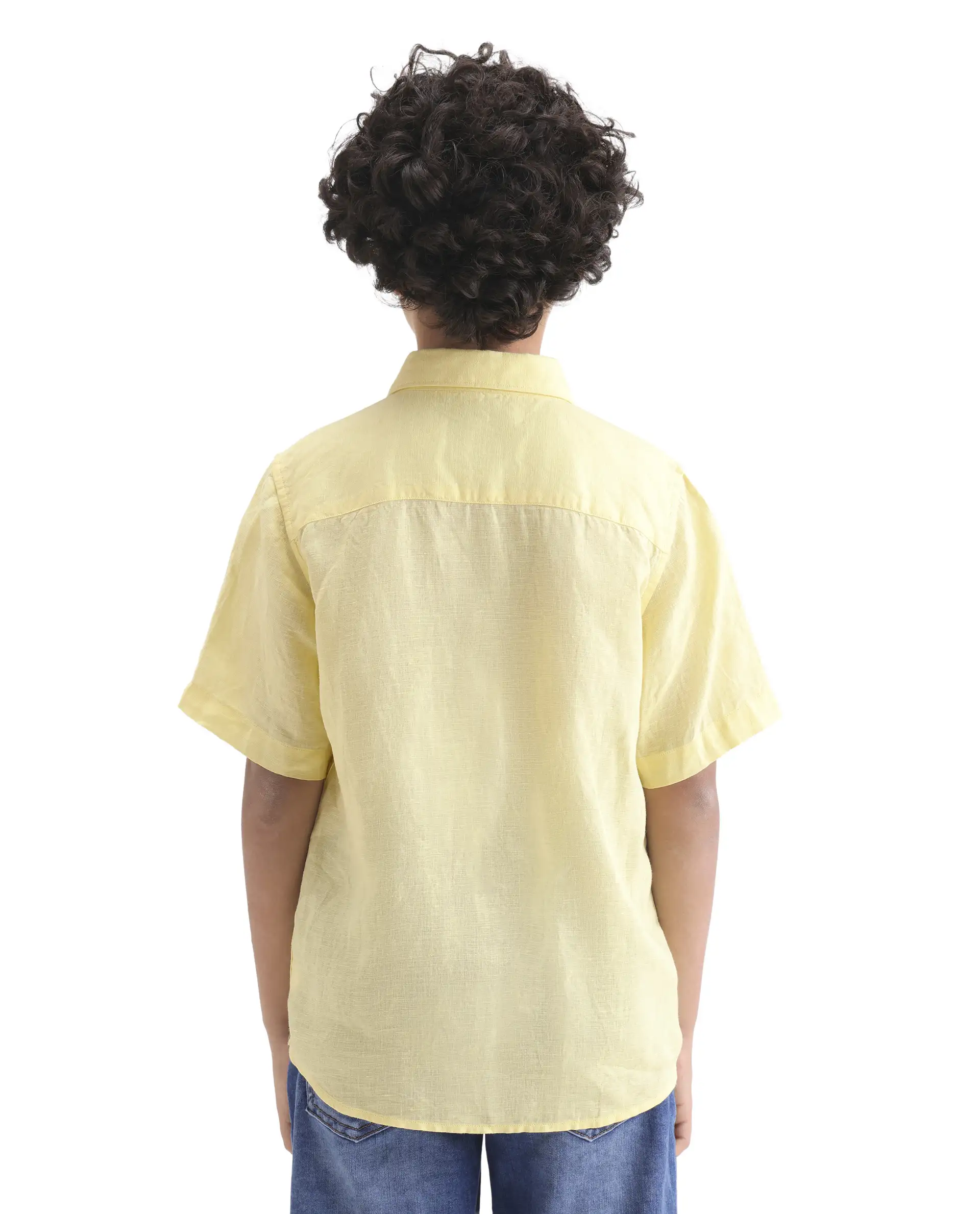 Rare Ones Kids Lino-Hs Yellow Linen Blend Button Closure Regular Fit Shirt - Image 7