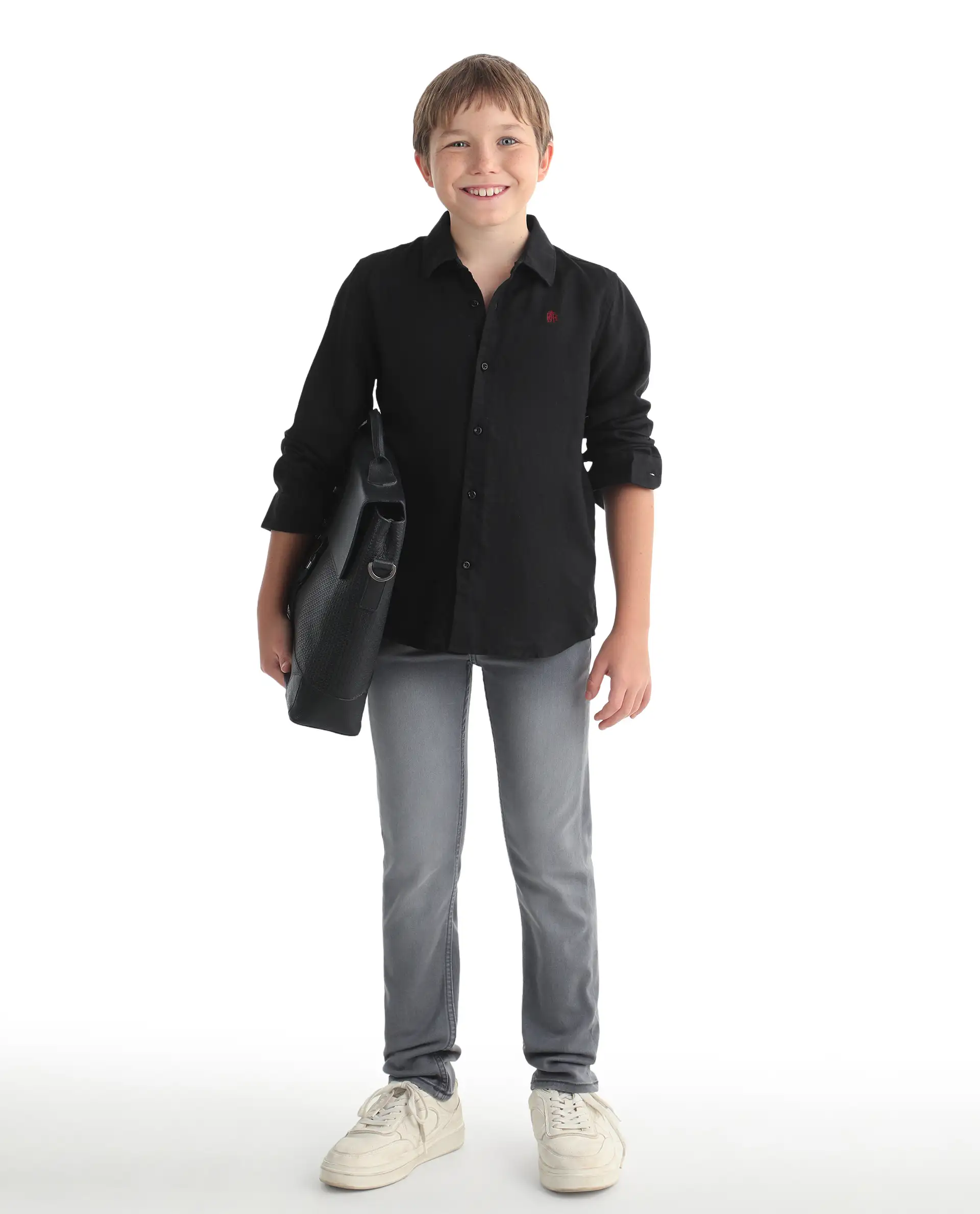 Rare Ones Kids Linot-Fs Black Linen Blend Button Closure Regular Fit Shirt - Image 2