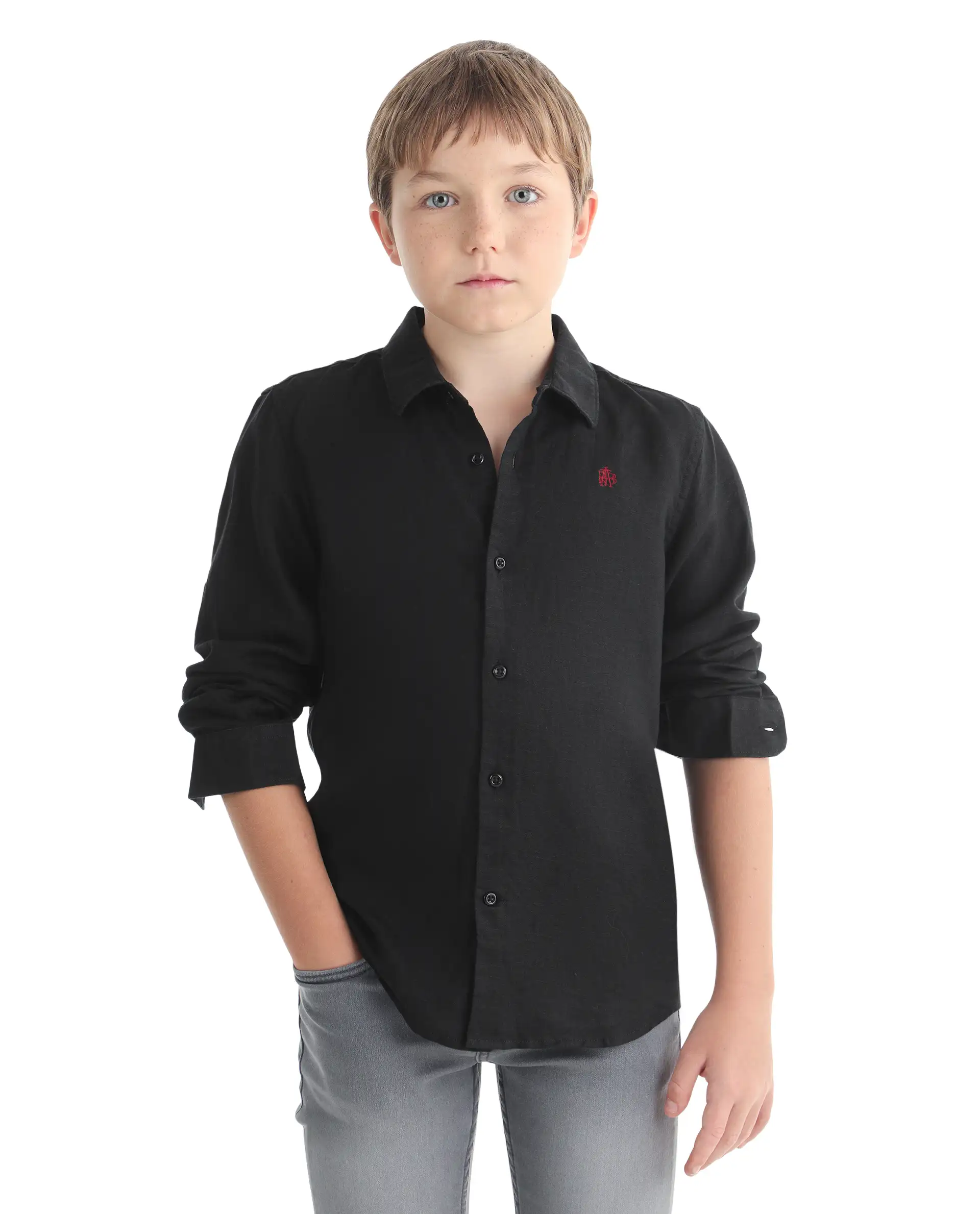 Rare Ones Kids Linot-Fs Black Linen Blend Button Closure Regular Fit Shirt - Image 3