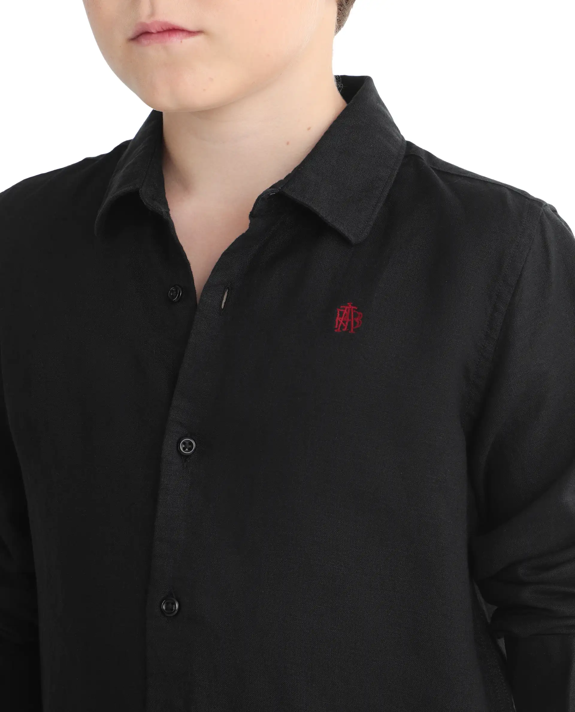 Rare Ones Kids Linot-Fs Black Linen Blend Button Closure Regular Fit Shirt - Image 4