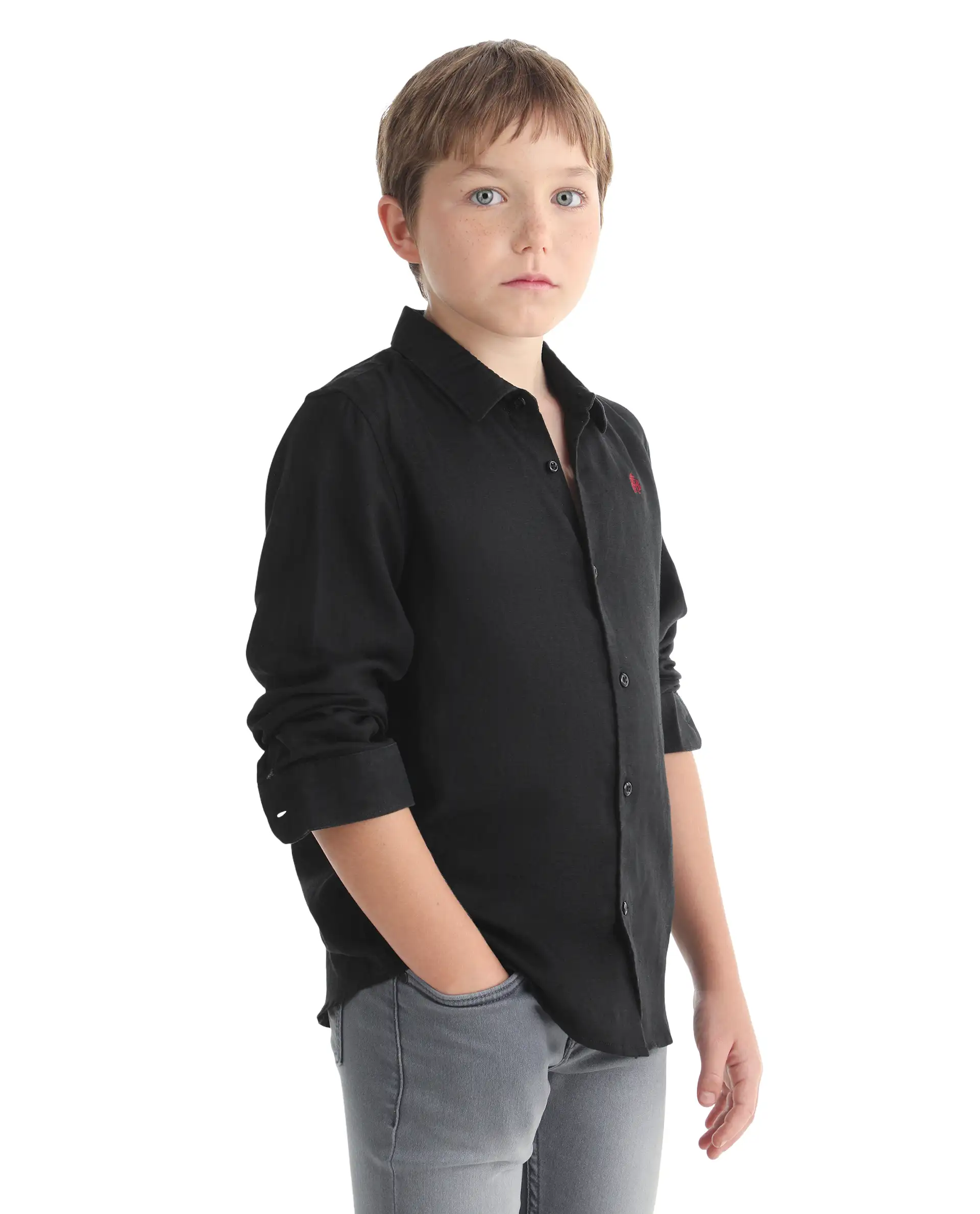 Rare Ones Kids Linot-Fs Black Linen Blend Button Closure Regular Fit Shirt - Image 5
