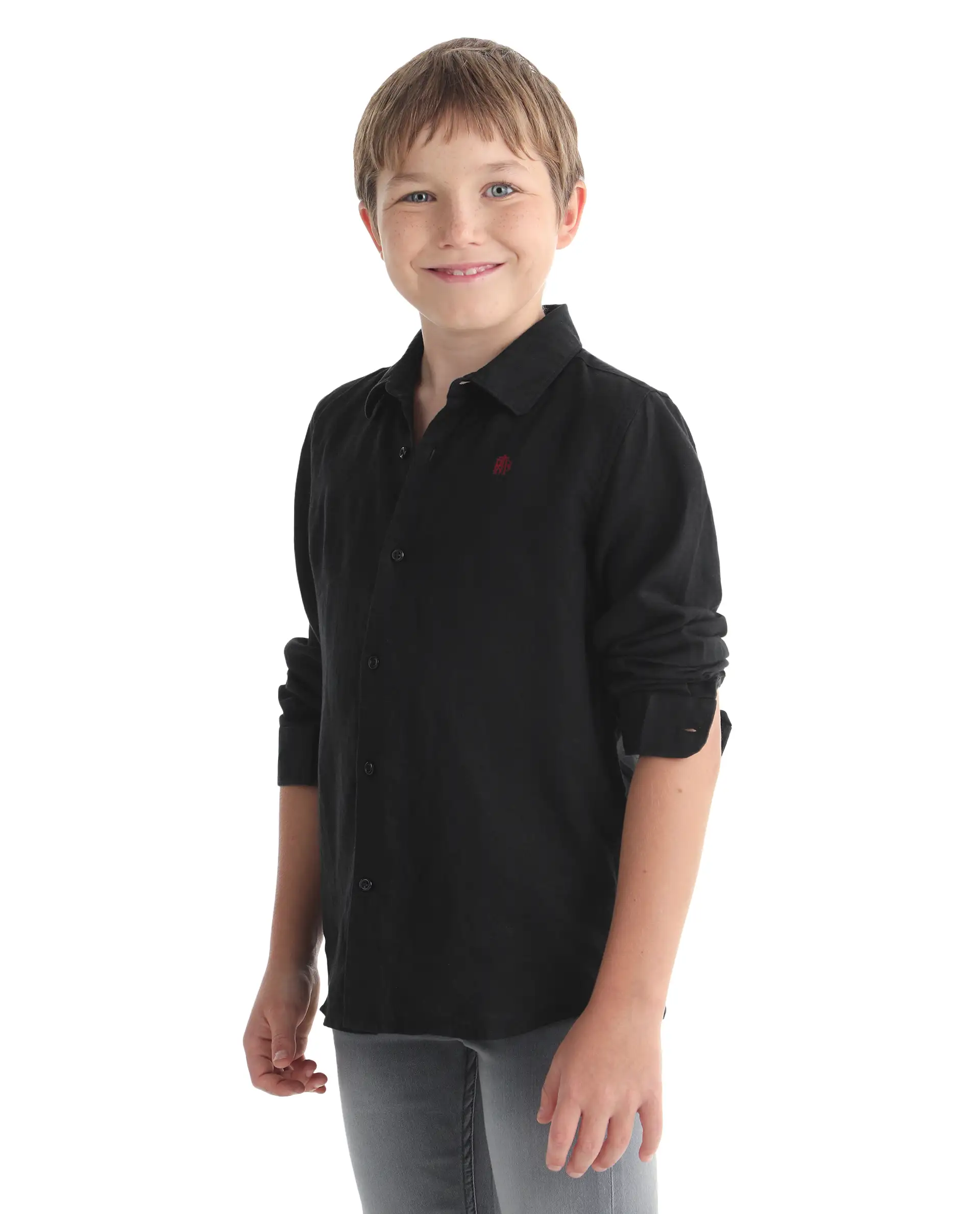 Rare Ones Kids Linot-Fs Black Linen Blend Button Closure Regular Fit Shirt - Image 6