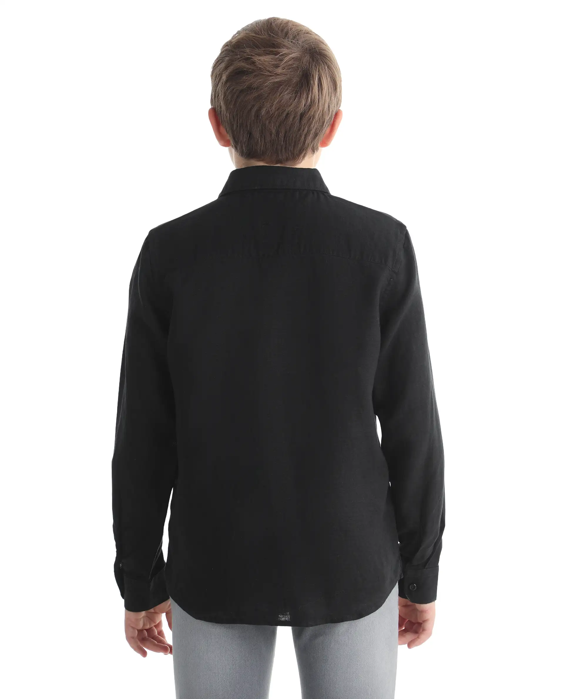 Rare Ones Kids Linot-Fs Black Linen Blend Button Closure Regular Fit Shirt - Image 7