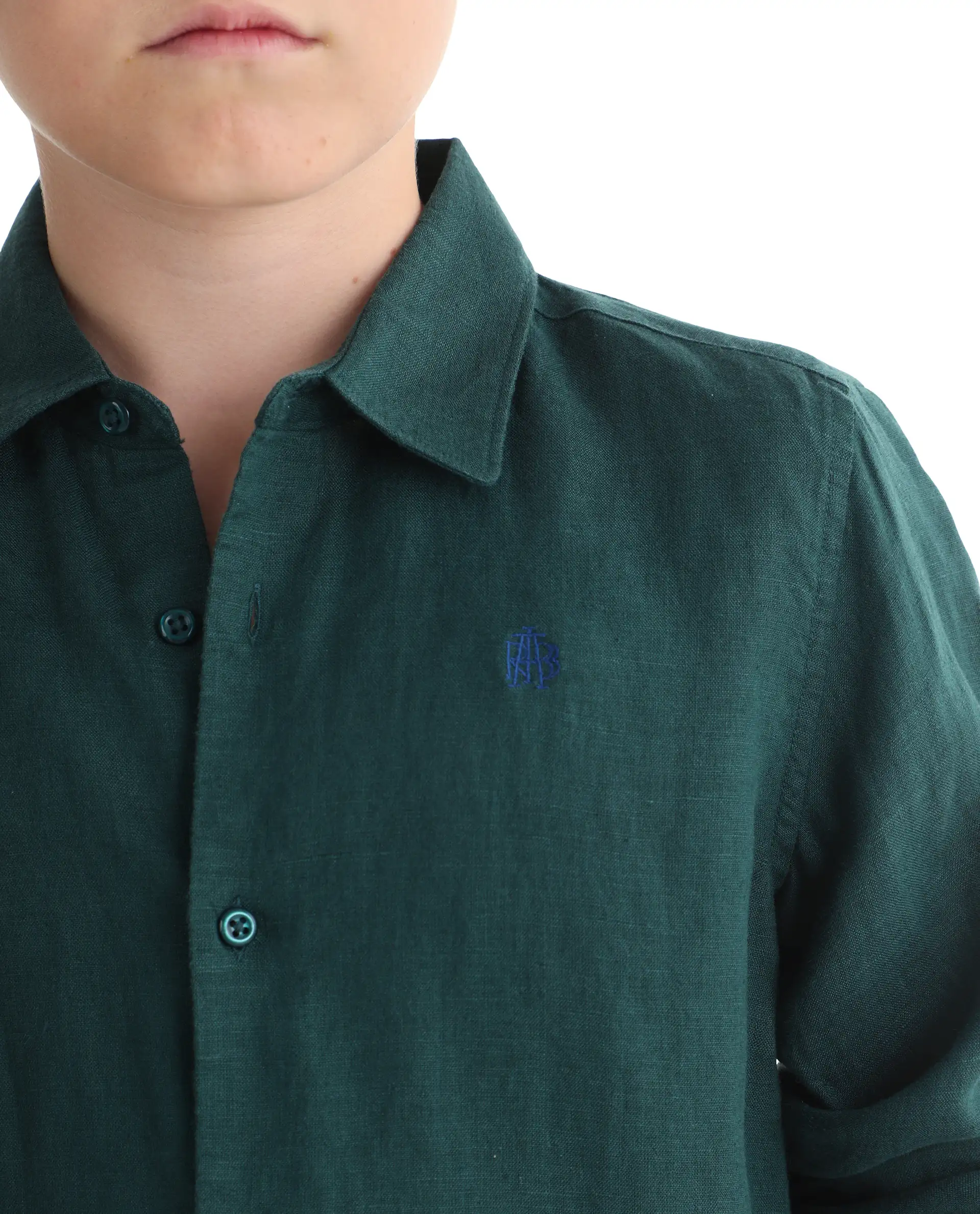 Rare Ones Kids Linot-Fs Dark Green Linen Blend Button Closure Regular Fit Shirt - Image 4