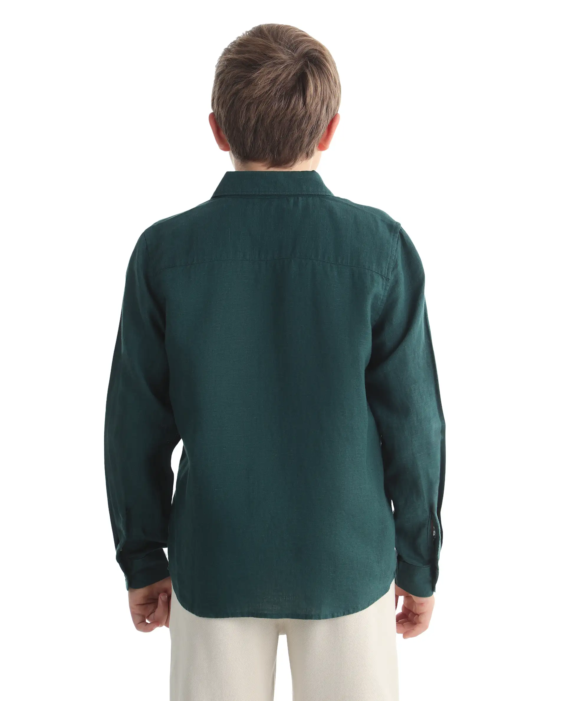 Rare Ones Kids Linot-Fs Dark Green Linen Blend Button Closure Regular Fit Shirt - Image 7