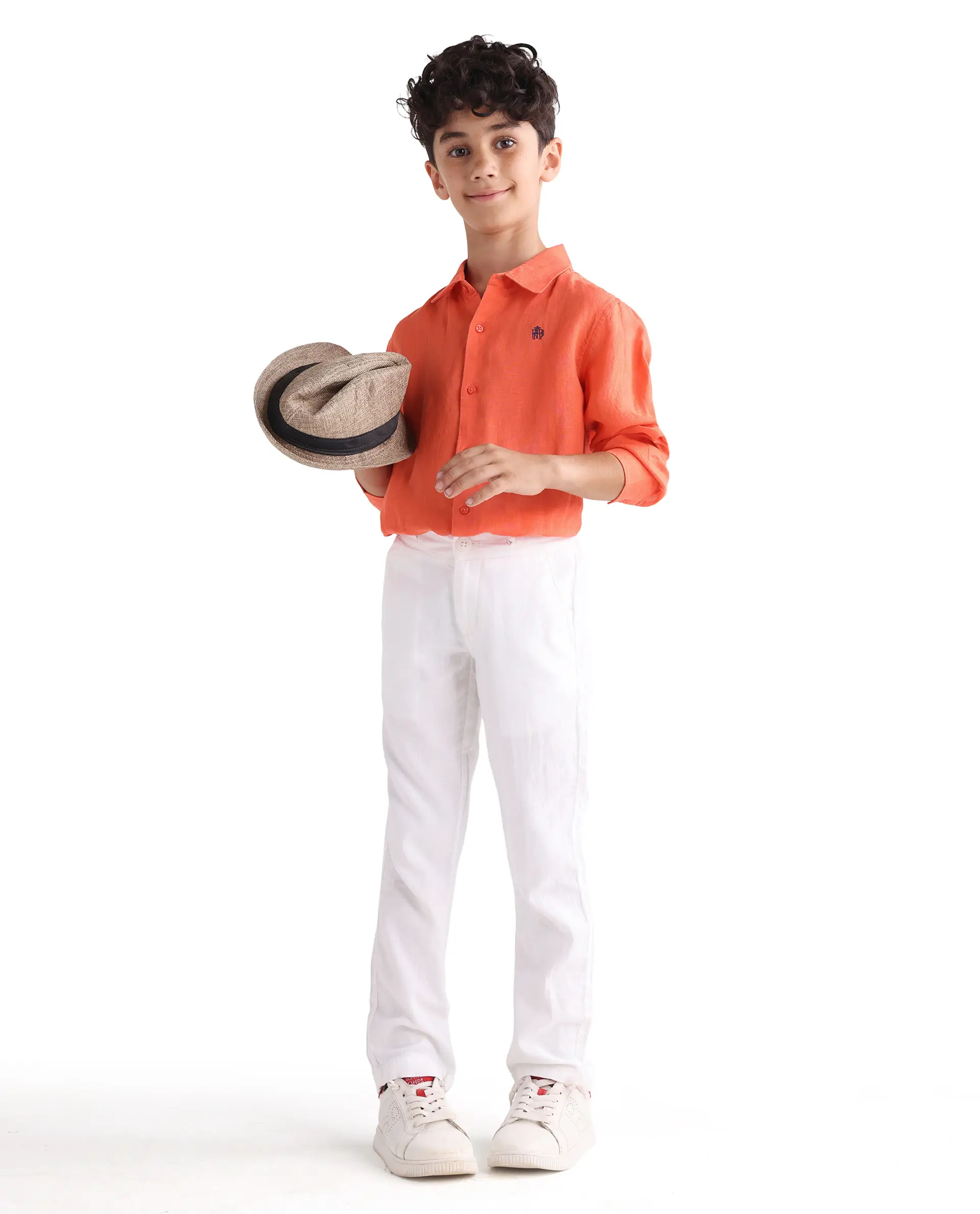 Rare Ones Kids Linot-Fs Red Linen Blend Button Closure Regular Fit Shirt - Image 2