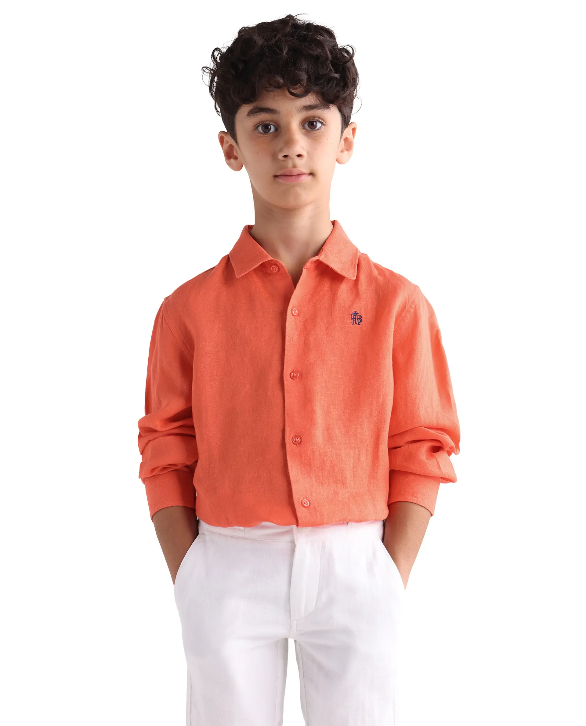 Rare Ones Kids Linot-Fs Red Linen Blend Button Closure Regular Fit Shirt - Image 3
