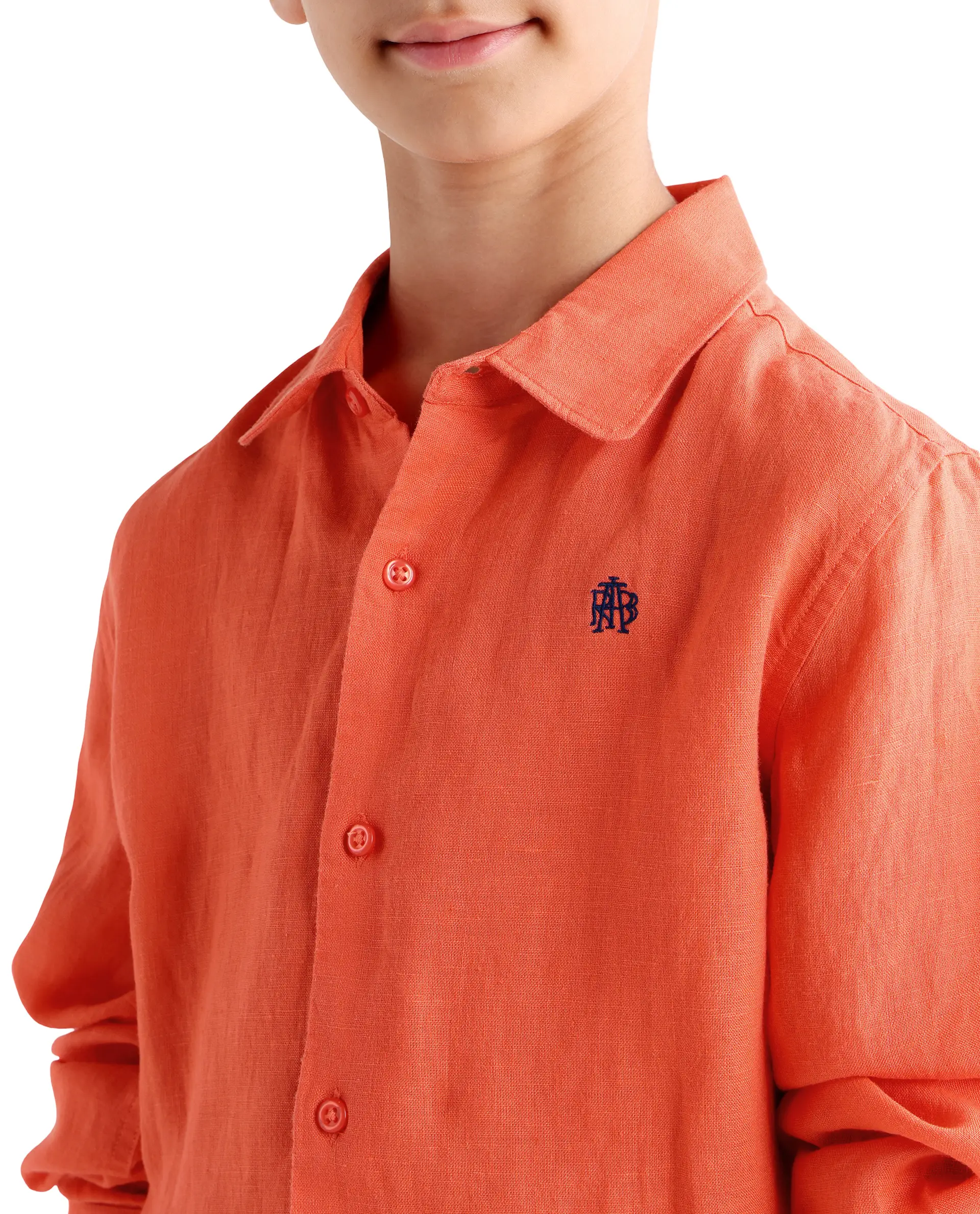 Rare Ones Kids Linot-Fs Red Linen Blend Button Closure Regular Fit Shirt - Image 4