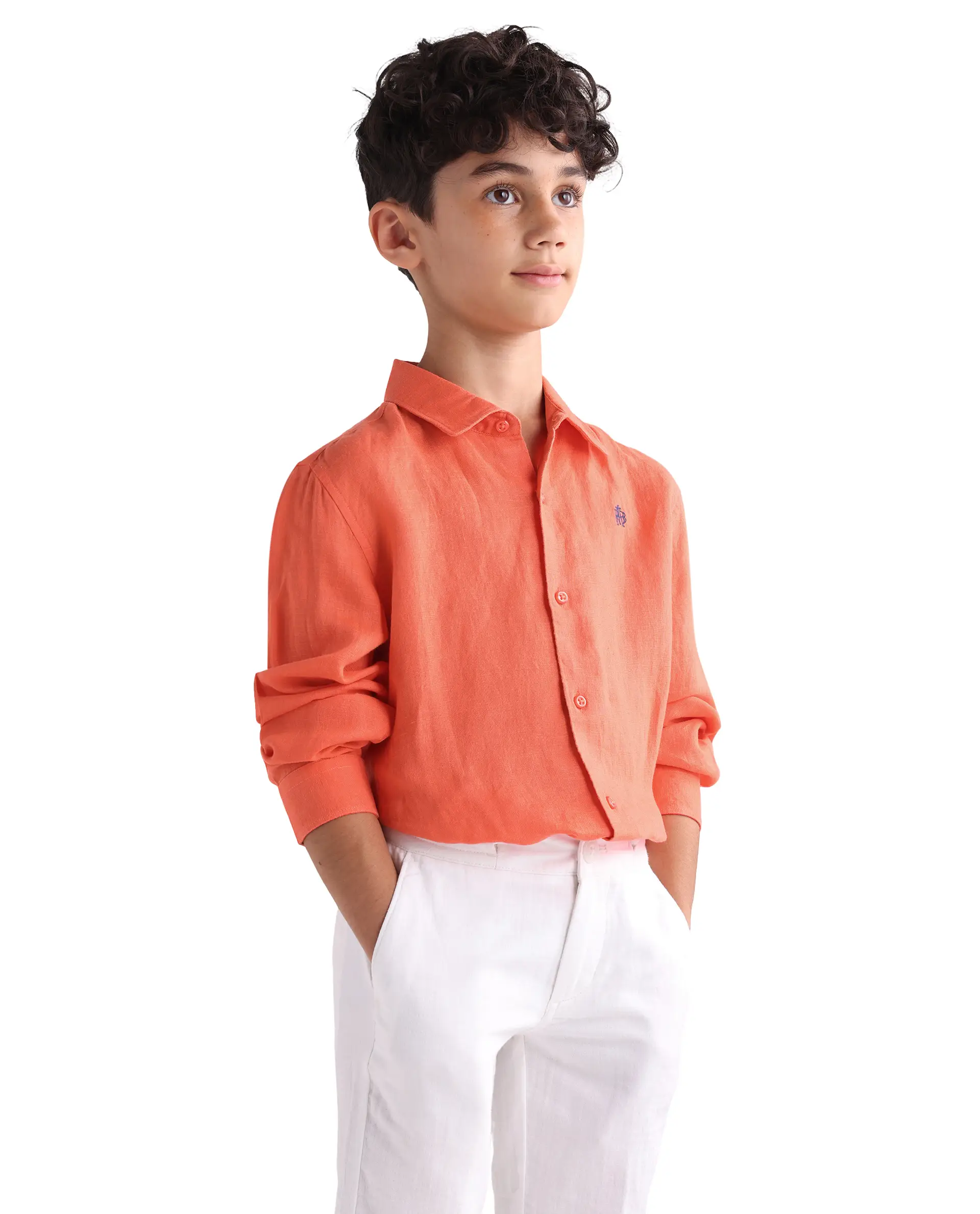 Rare Ones Kids Linot-Fs Red Linen Blend Button Closure Regular Fit Shirt - Image 5