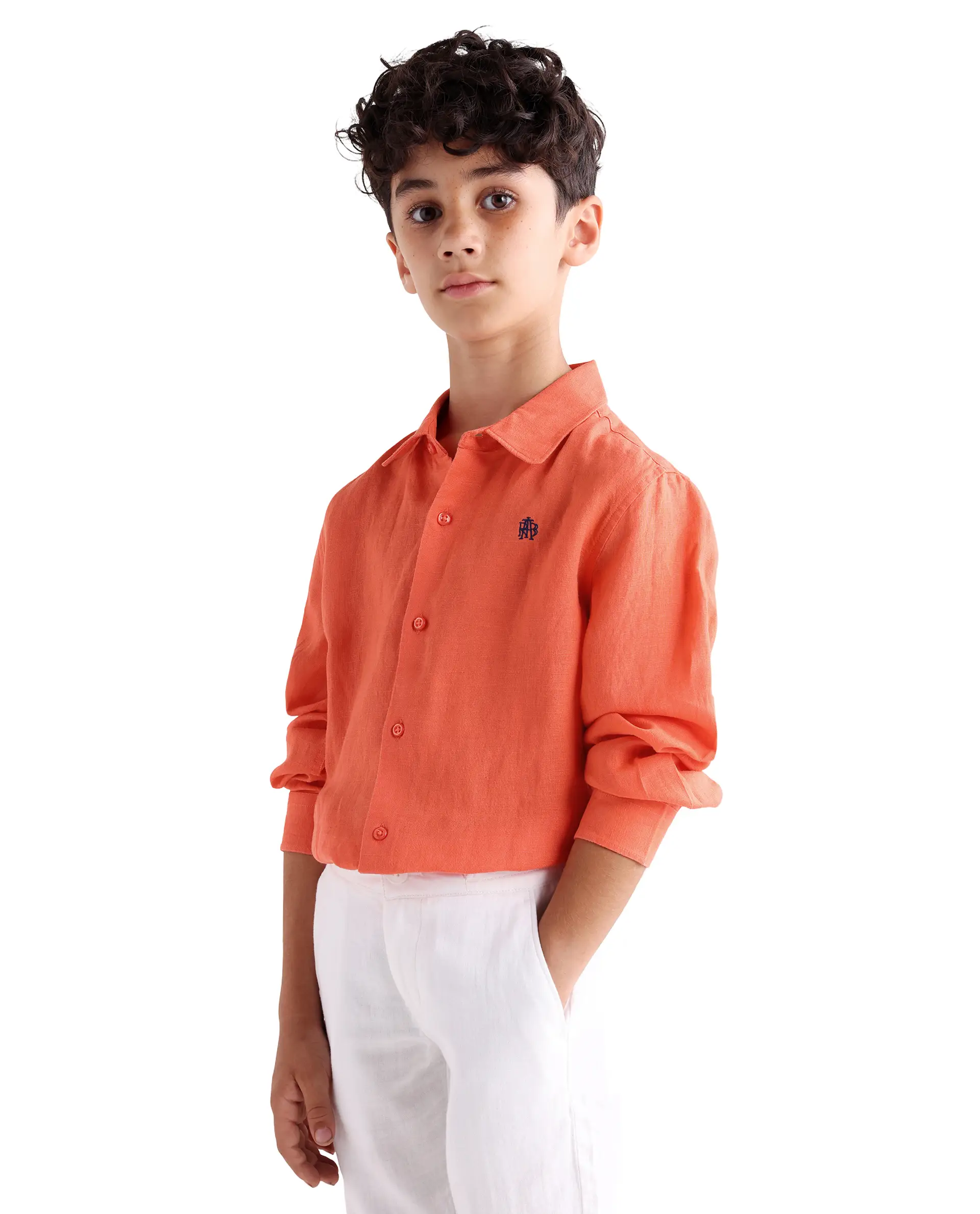 Rare Ones Kids Linot-Fs Red Linen Blend Button Closure Regular Fit Shirt - Image 6