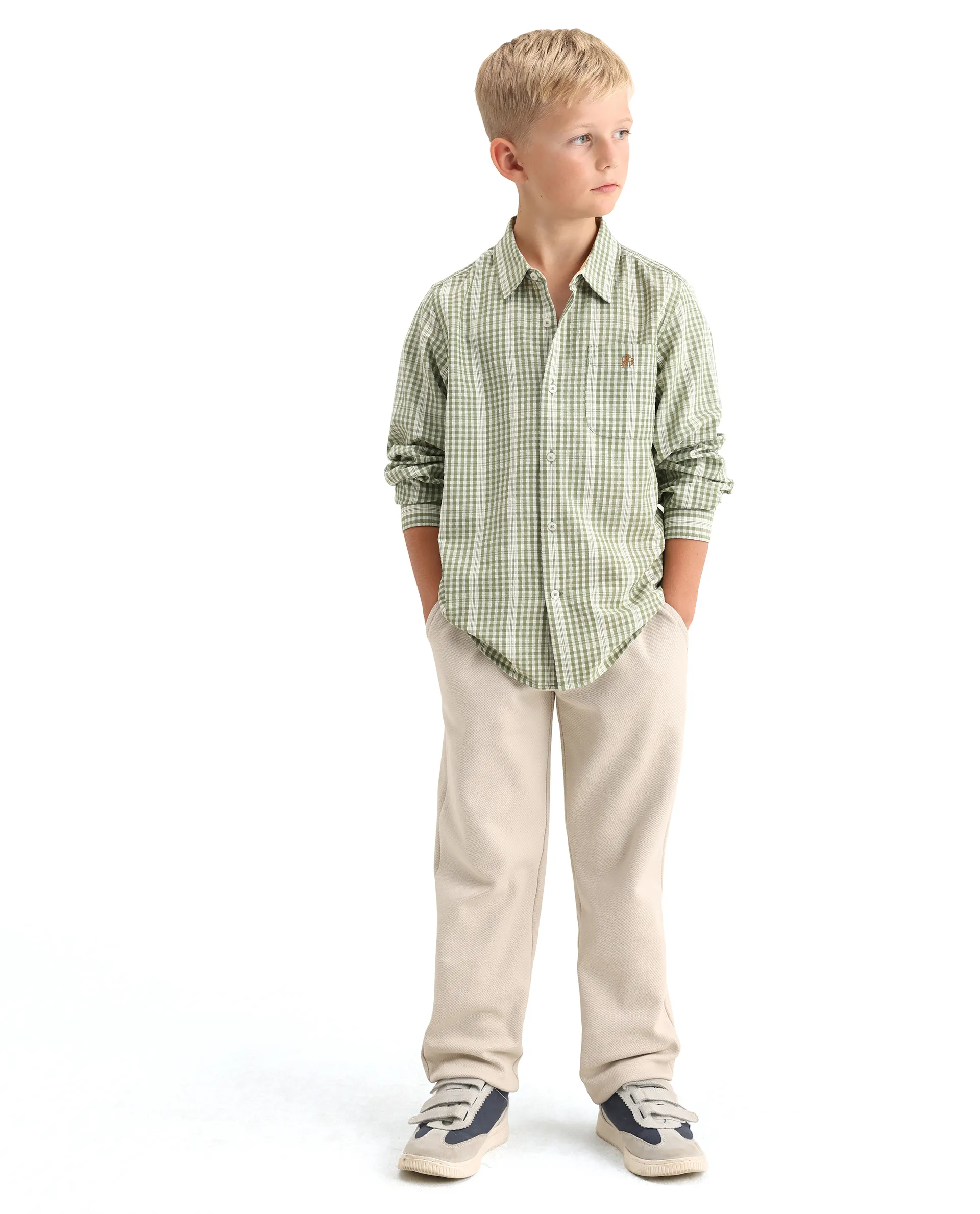 Rare Ones Kids Luton Light Green Polyester Blend Fabric Button Closure Regular Fit Shirt - Image 2