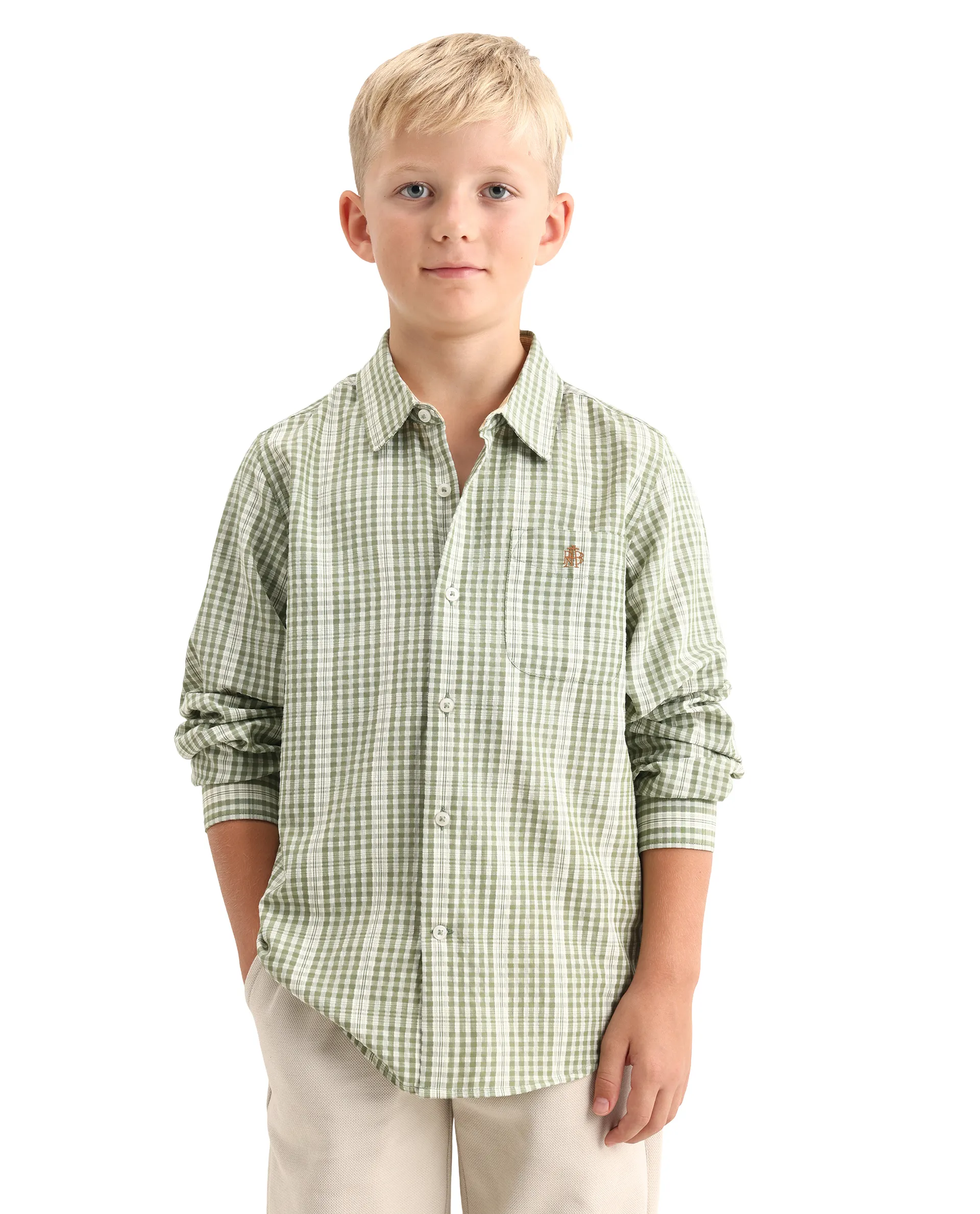 Rare Ones Kids Luton Light Green Polyester Blend Fabric Button Closure Regular Fit Shirt - Image 4