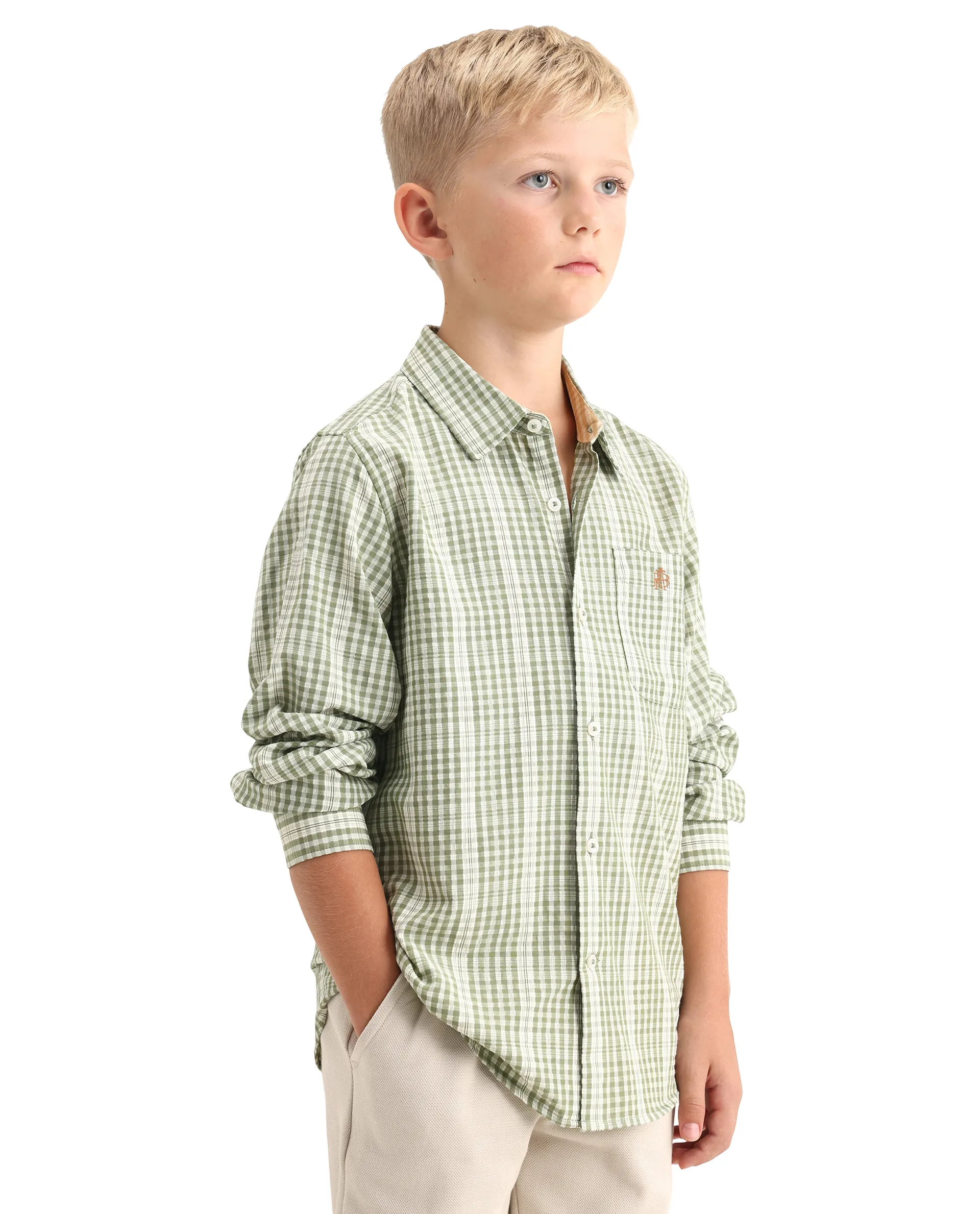 Rare Ones Kids Luton Light Green Polyester Blend Fabric Button Closure Regular Fit Shirt - Image 6