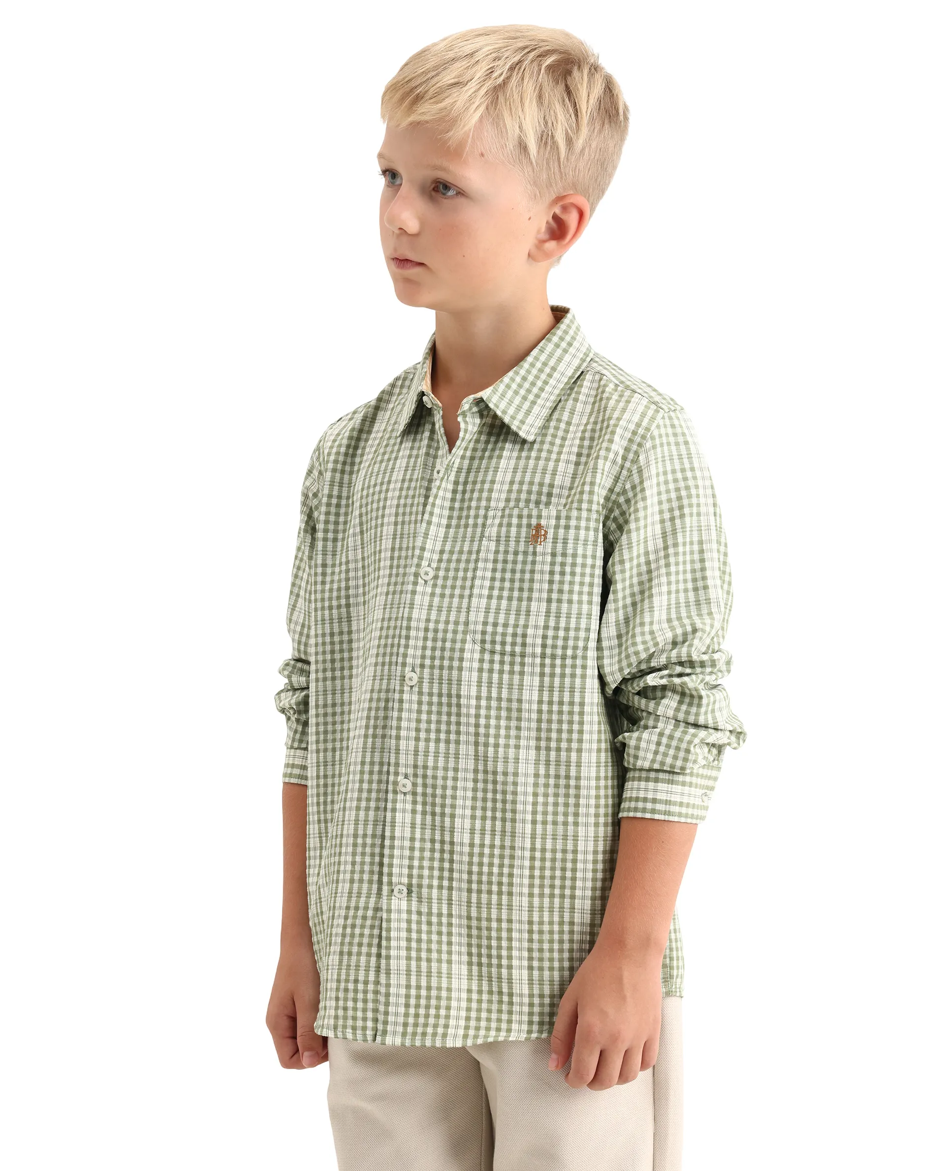 Rare Ones Kids Luton Light Green Polyester Blend Fabric Button Closure Regular Fit Shirt - Image 7