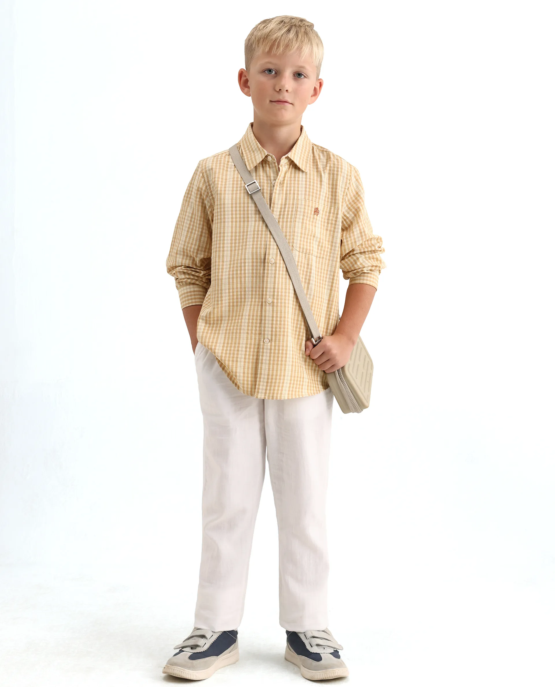 Rare Ones Kids Luton Light Yellow Polyester Blend Fabric Button Closure Regular Fit Shirt - Image 2