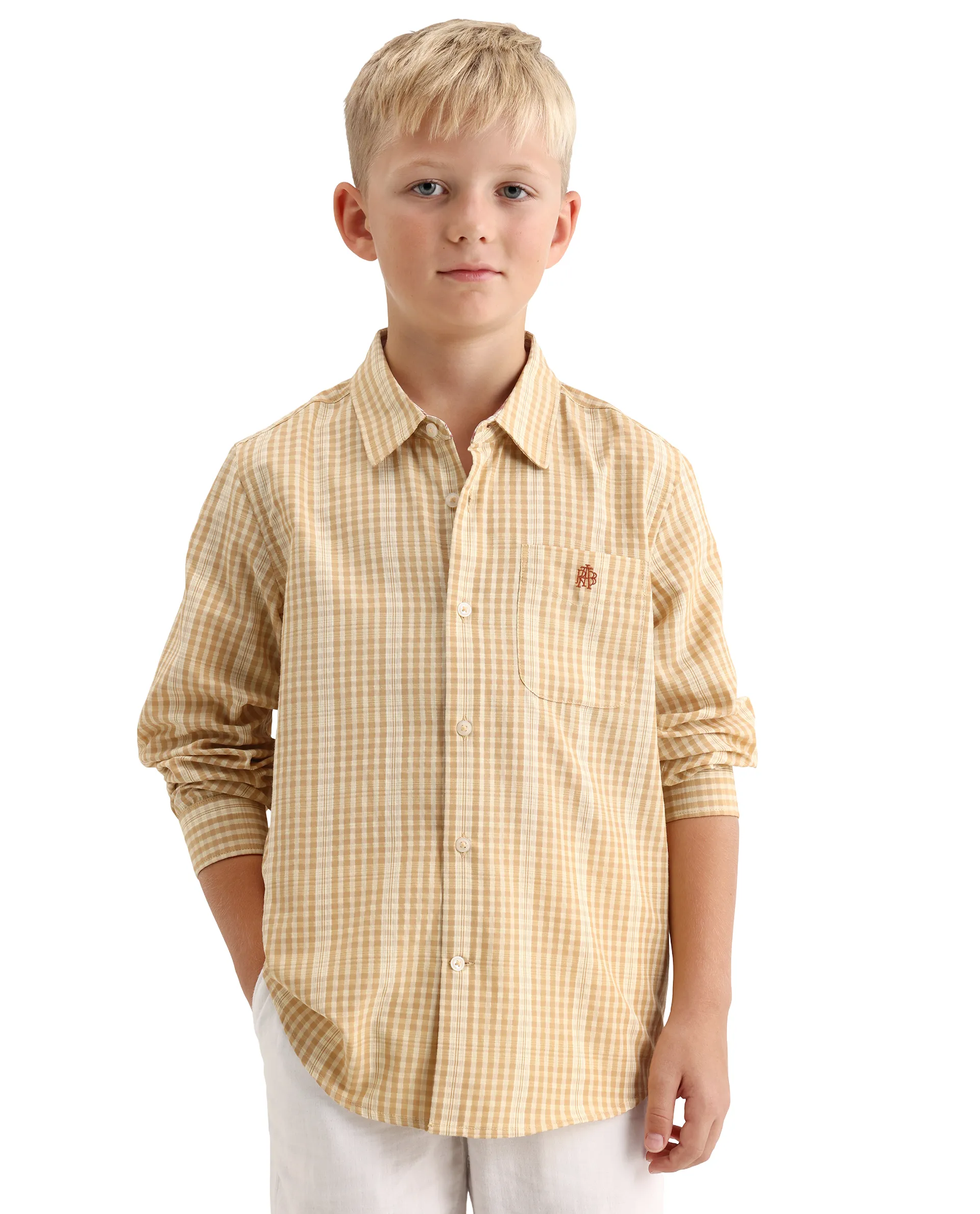 Rare Ones Kids Luton Light Yellow Polyester Blend Fabric Button Closure Regular Fit Shirt - Image 3