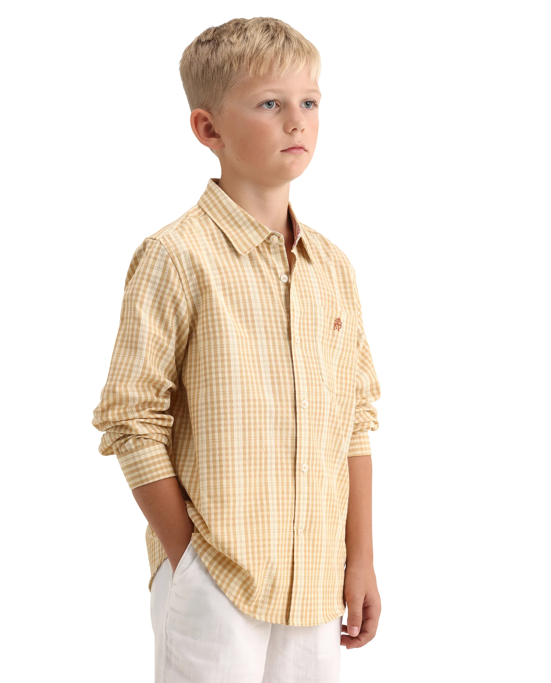 Rare Ones Kids Luton Light Yellow Polyester Blend Fabric Button Closure Regular Fit Shirt - Image 5