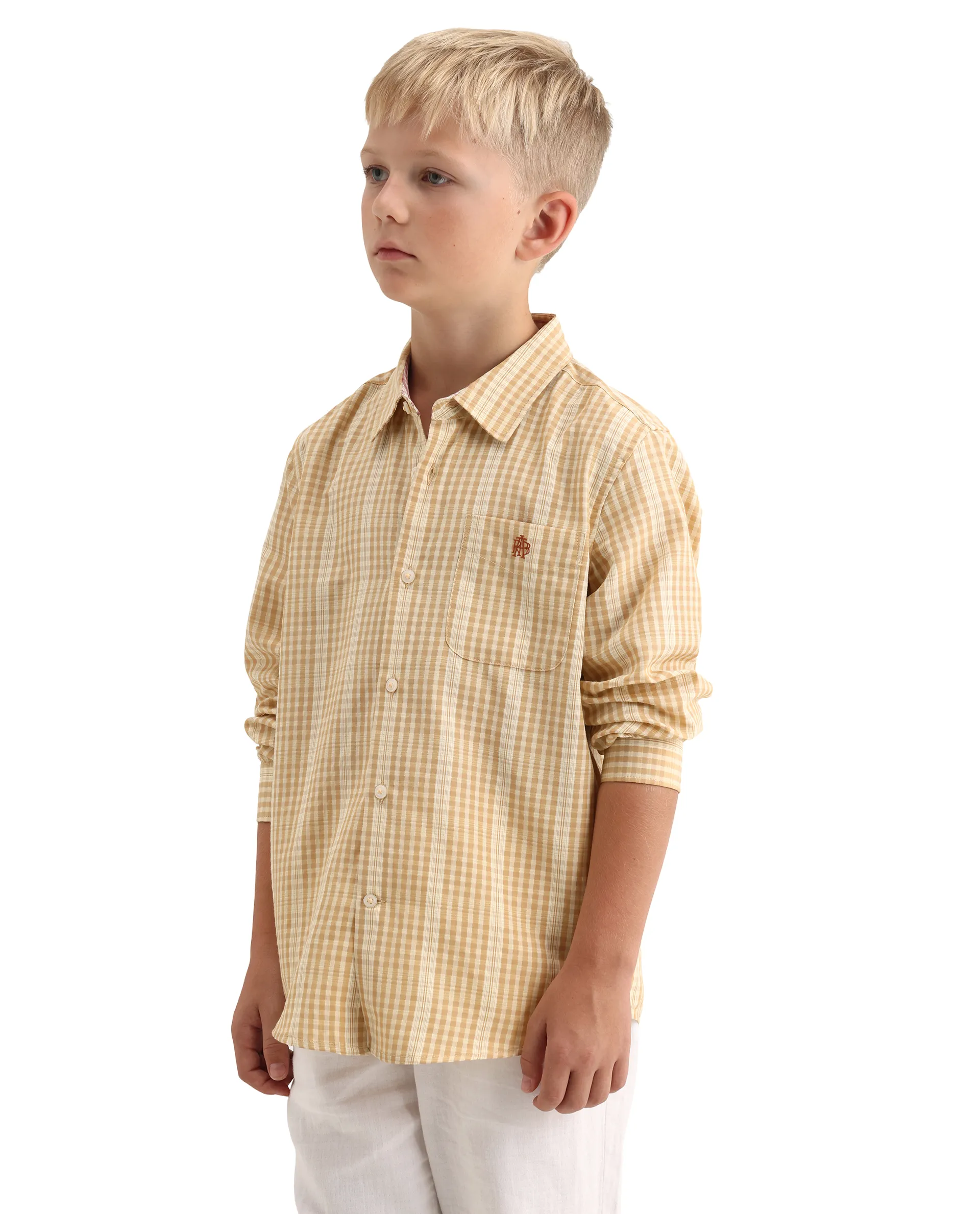 Rare Ones Kids Luton Light Yellow Polyester Blend Fabric Button Closure Regular Fit Shirt - Image 6