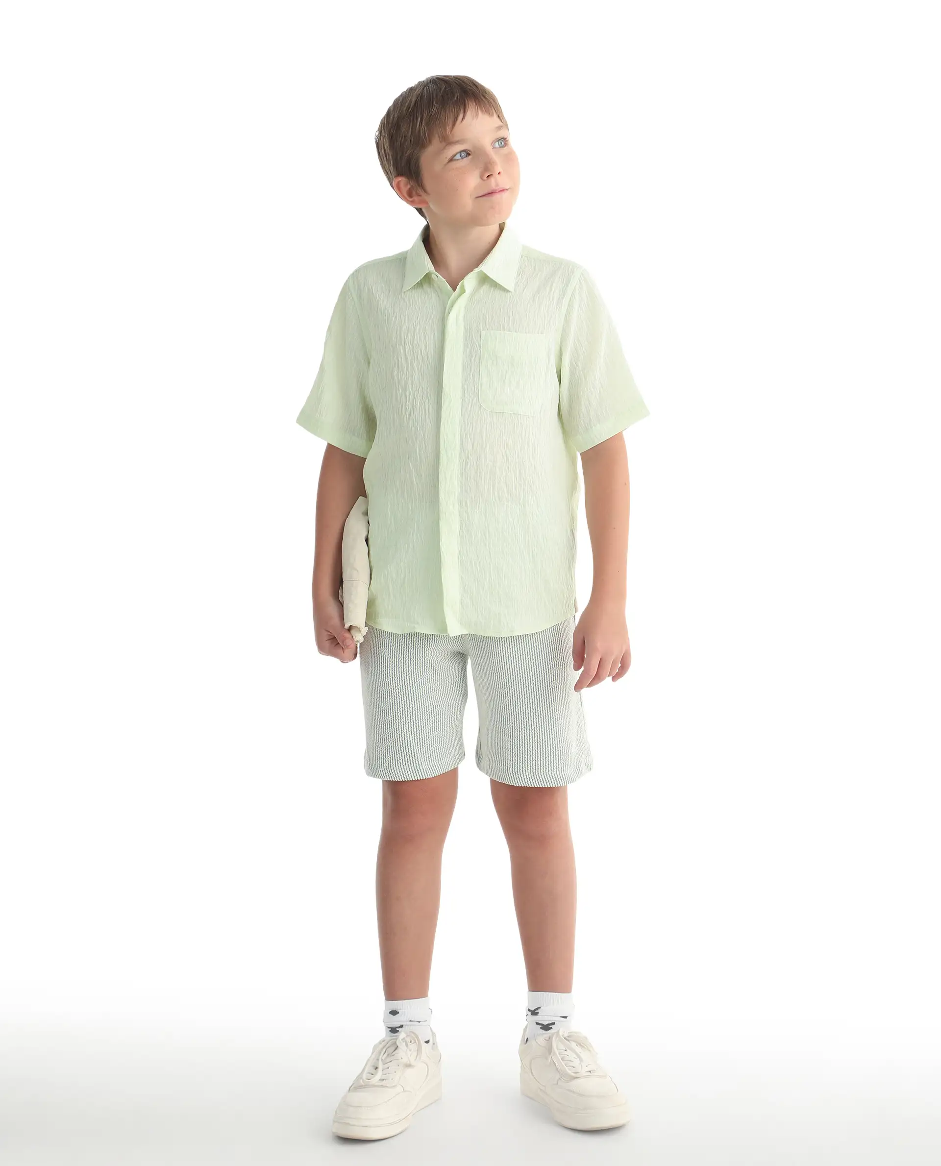 Rare Ones Kids Lyth-26 Fluorescent Green Viscose Blend Button Closure Regular Fit Shirt - Image 2
