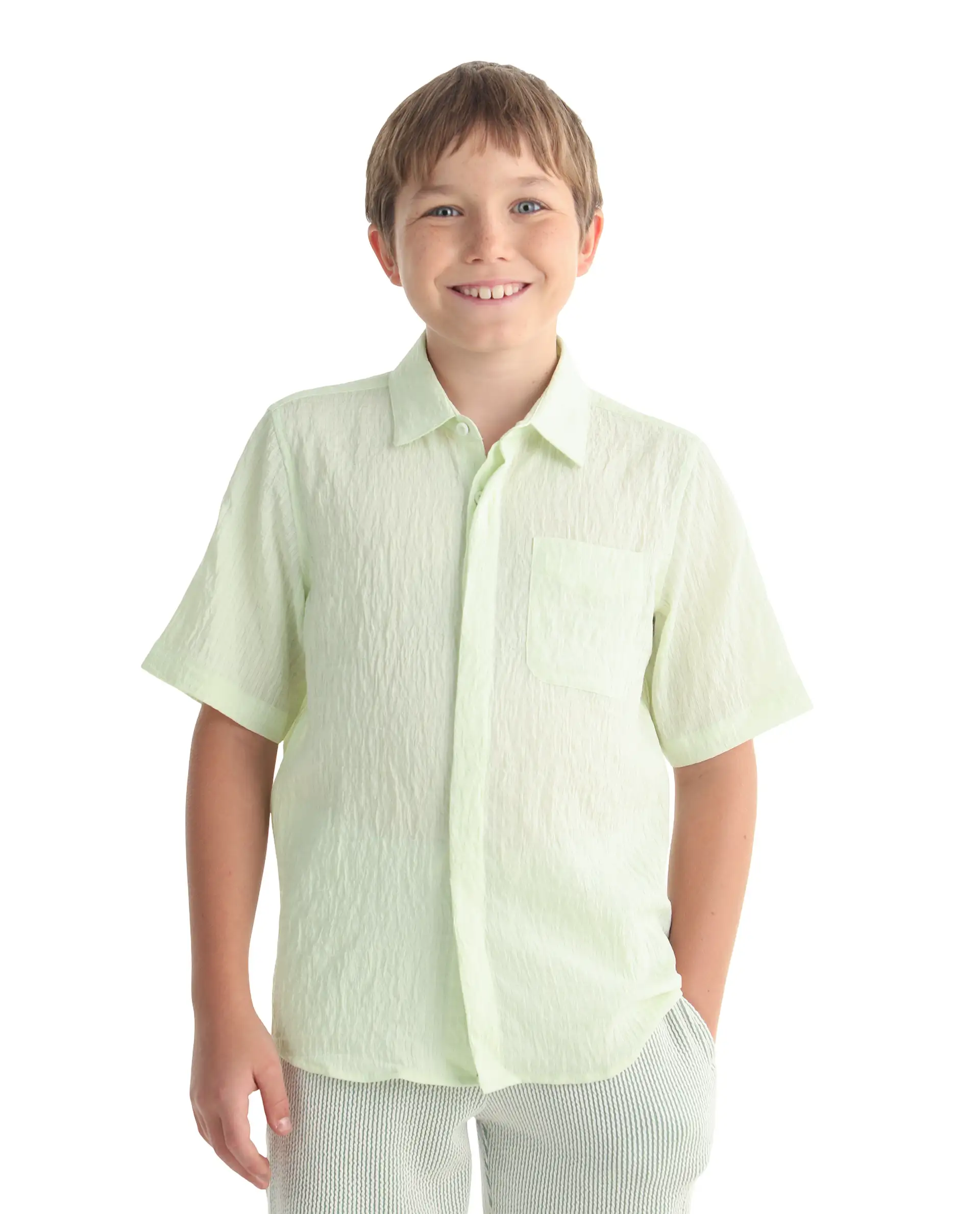 Rare Ones Kids Lyth-26 Fluorescent Green Viscose Blend Button Closure Regular Fit Shirt - Image 3