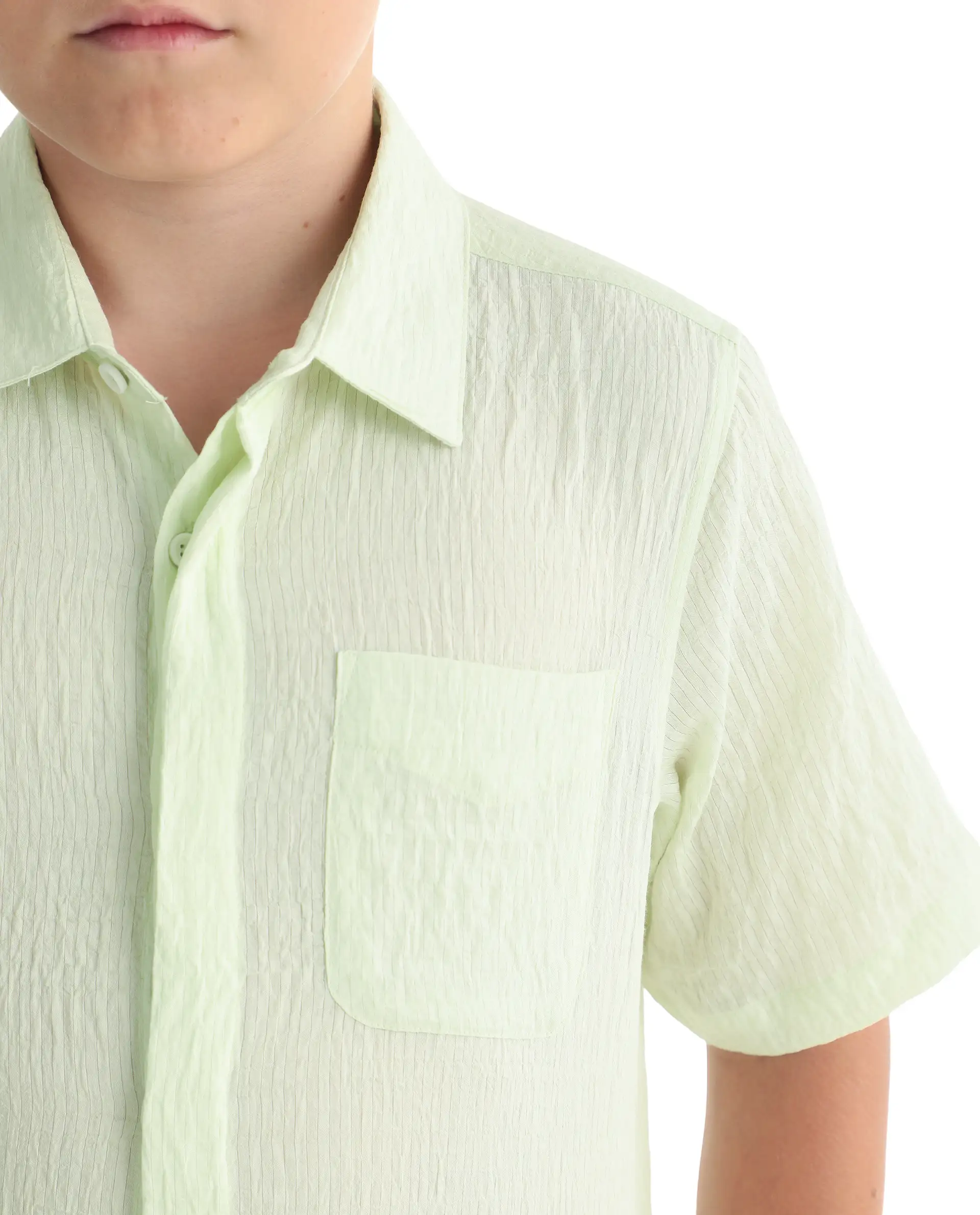 Rare Ones Kids Lyth-26 Fluorescent Green Viscose Blend Button Closure Regular Fit Shirt - Image 4