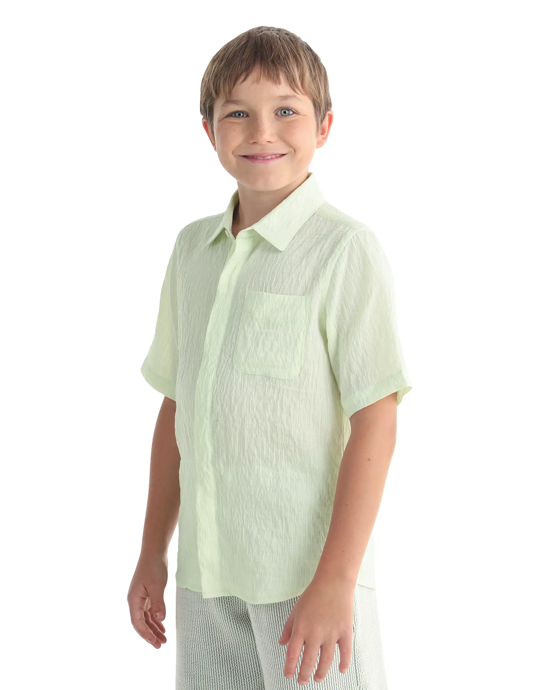 Rare Ones Kids Lyth-26 Fluorescent Green Viscose Blend Button Closure Regular Fit Shirt - Image 5