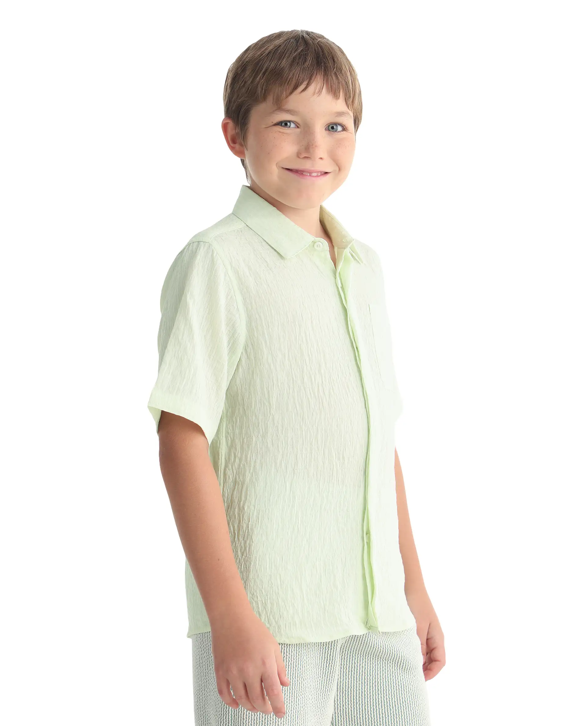 Rare Ones Kids Lyth-26 Fluorescent Green Viscose Blend Button Closure Regular Fit Shirt - Image 6