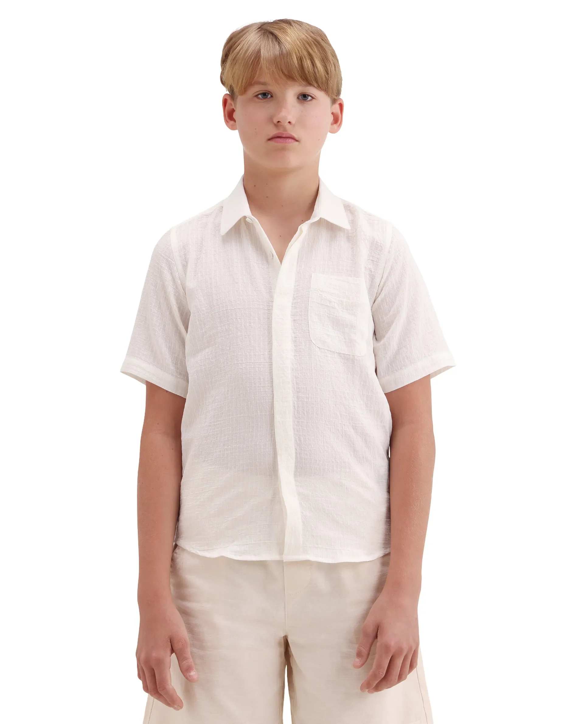 Rare Ones Kids Lyth-26 Off White Viscose Blend Button Closure Regular Fit Shirt - Image 3