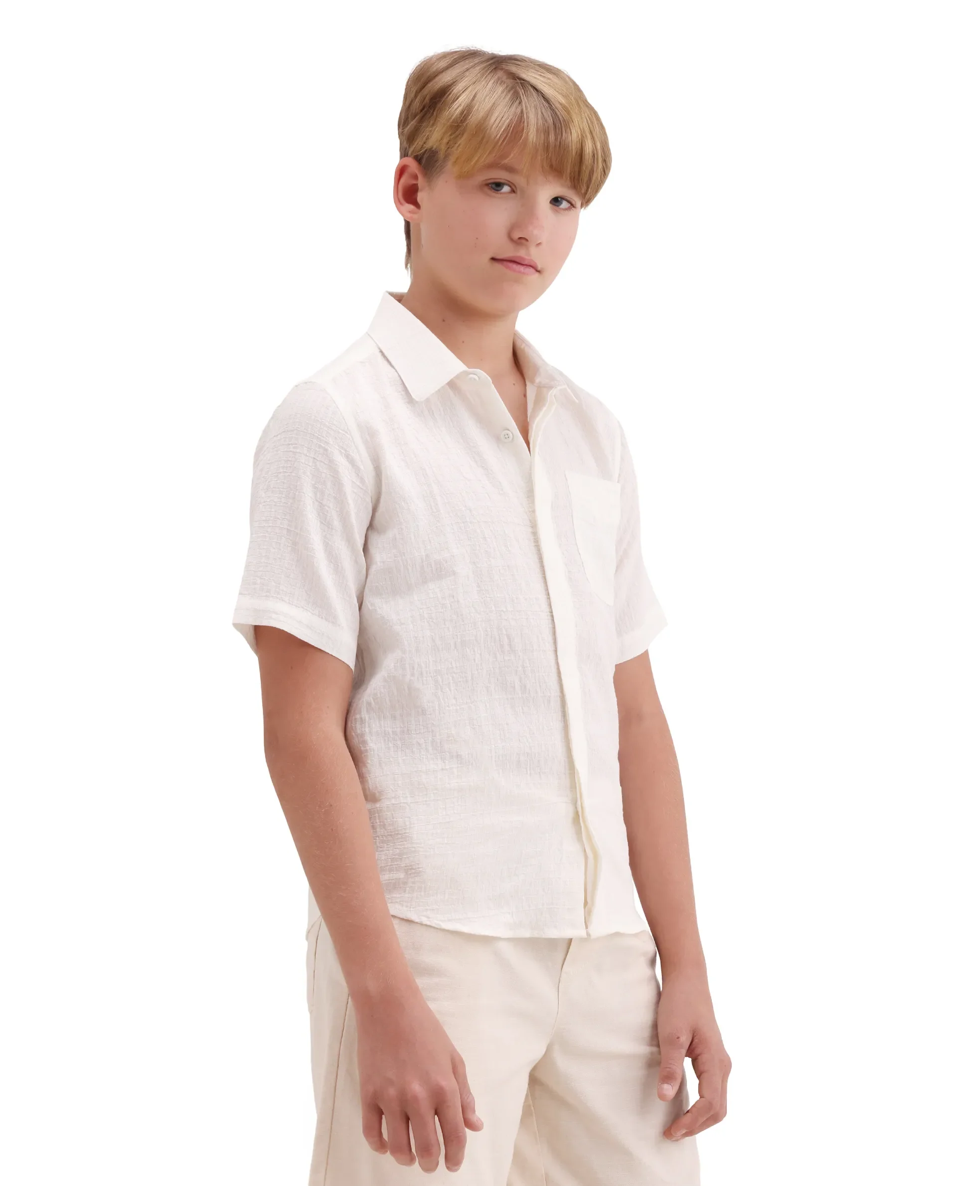 Rare Ones Kids Lyth-26 Off White Viscose Blend Button Closure Regular Fit Shirt - Image 5