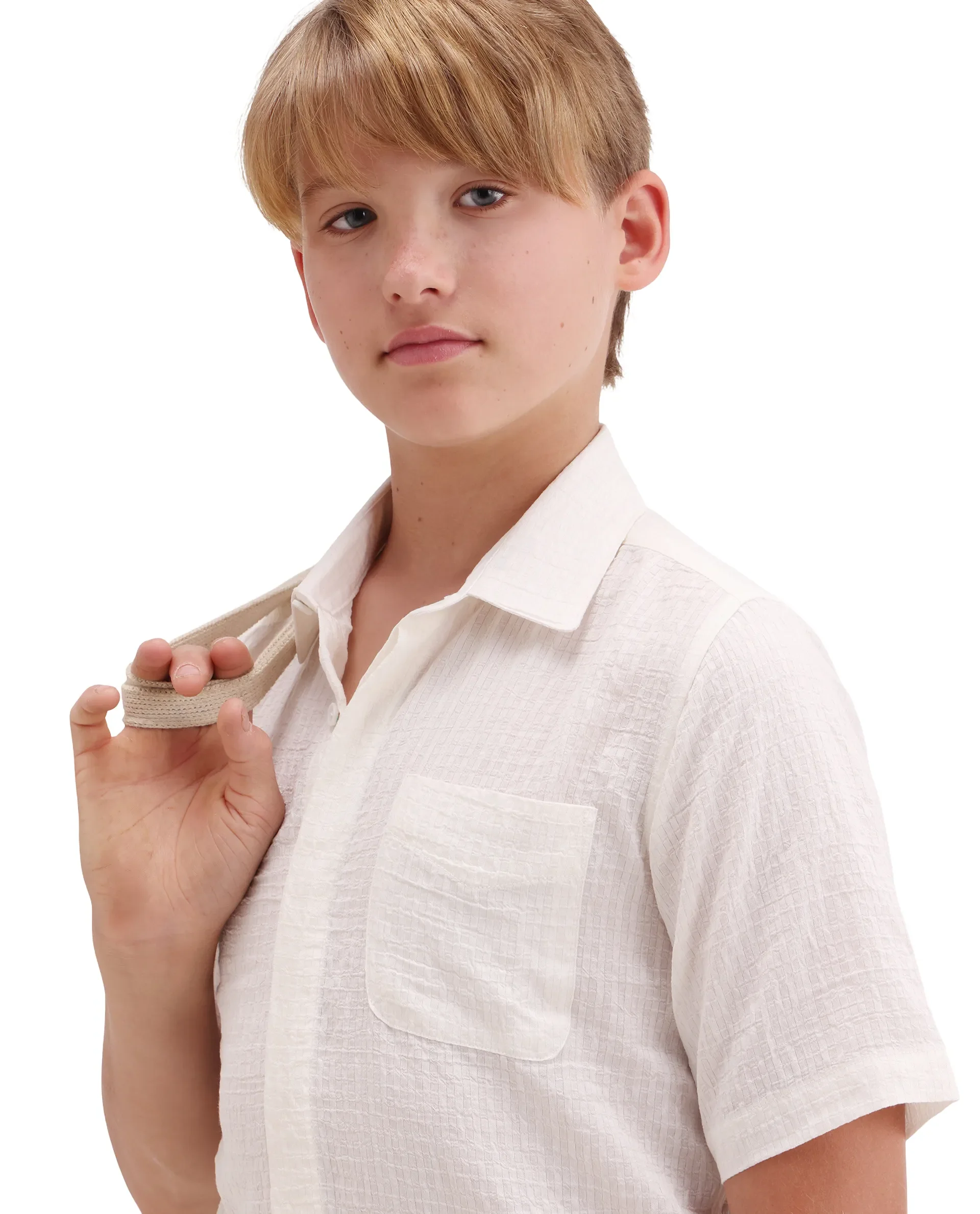 Rare Ones Kids Lyth-26 Off White Viscose Blend Button Closure Regular Fit Shirt - Image 8