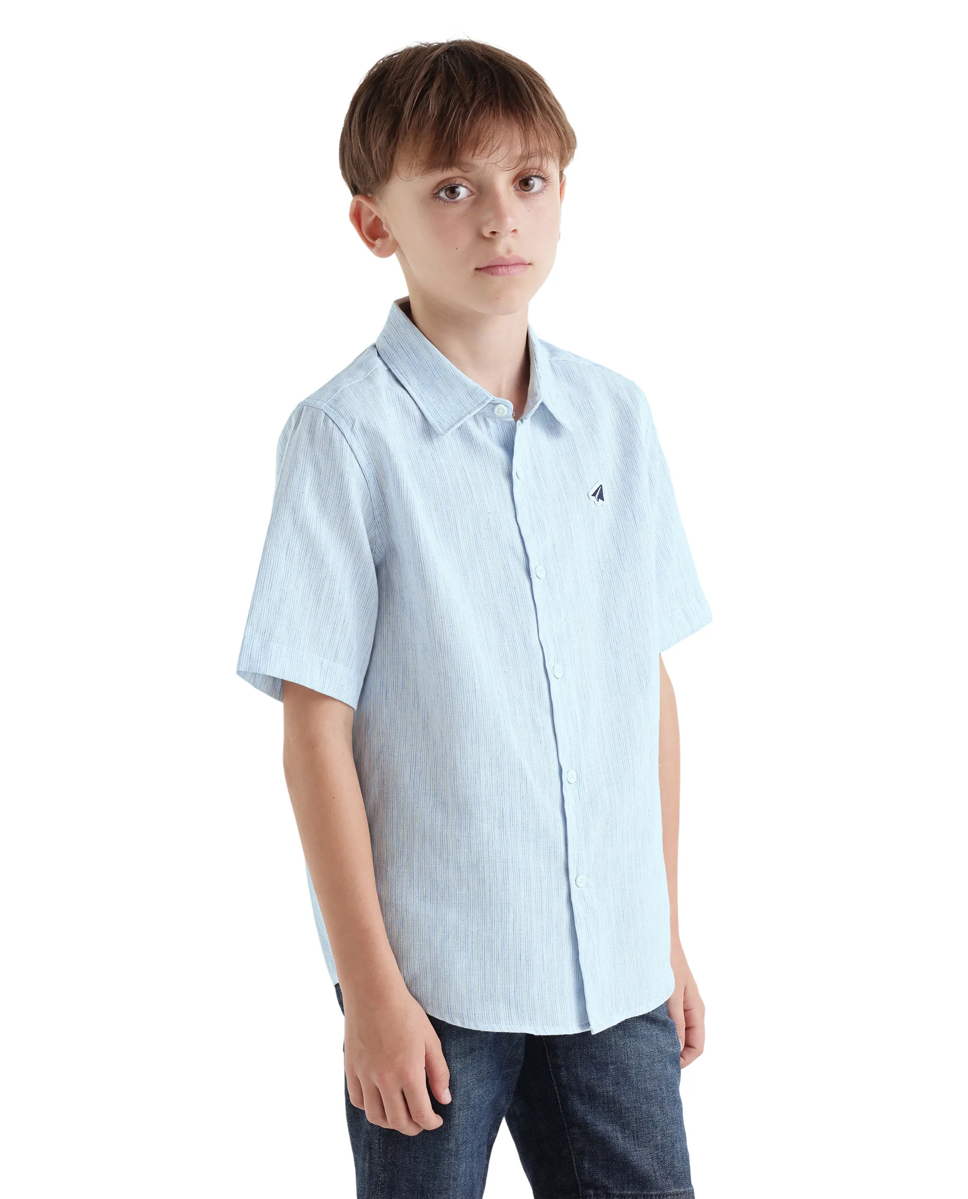 Rare Ones Kids Nobil Light Blue Cotton Blend Button Closure Regular Fit Shirt - Image 5