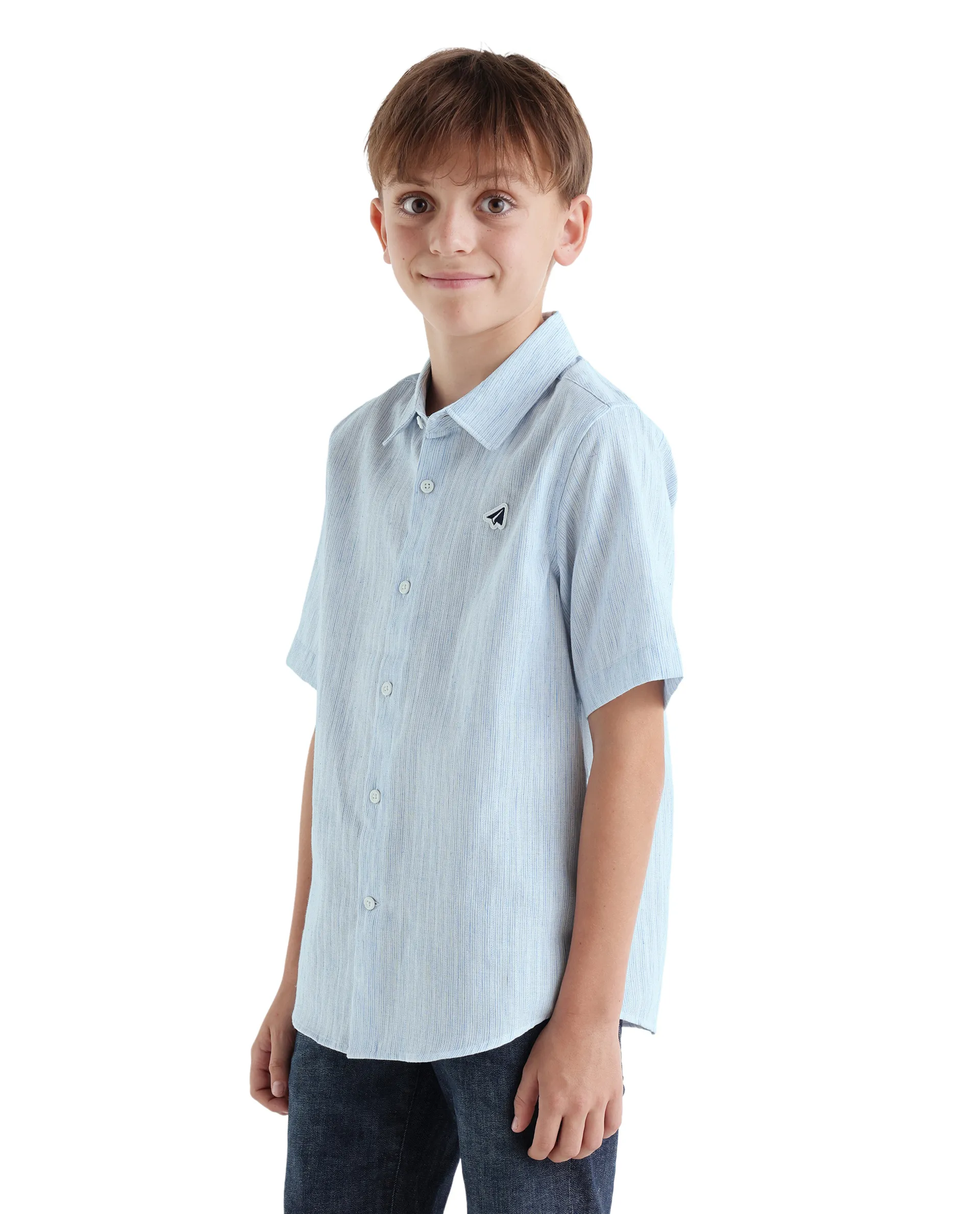 Rare Ones Kids Nobil Light Blue Cotton Blend Button Closure Regular Fit Shirt - Image 6