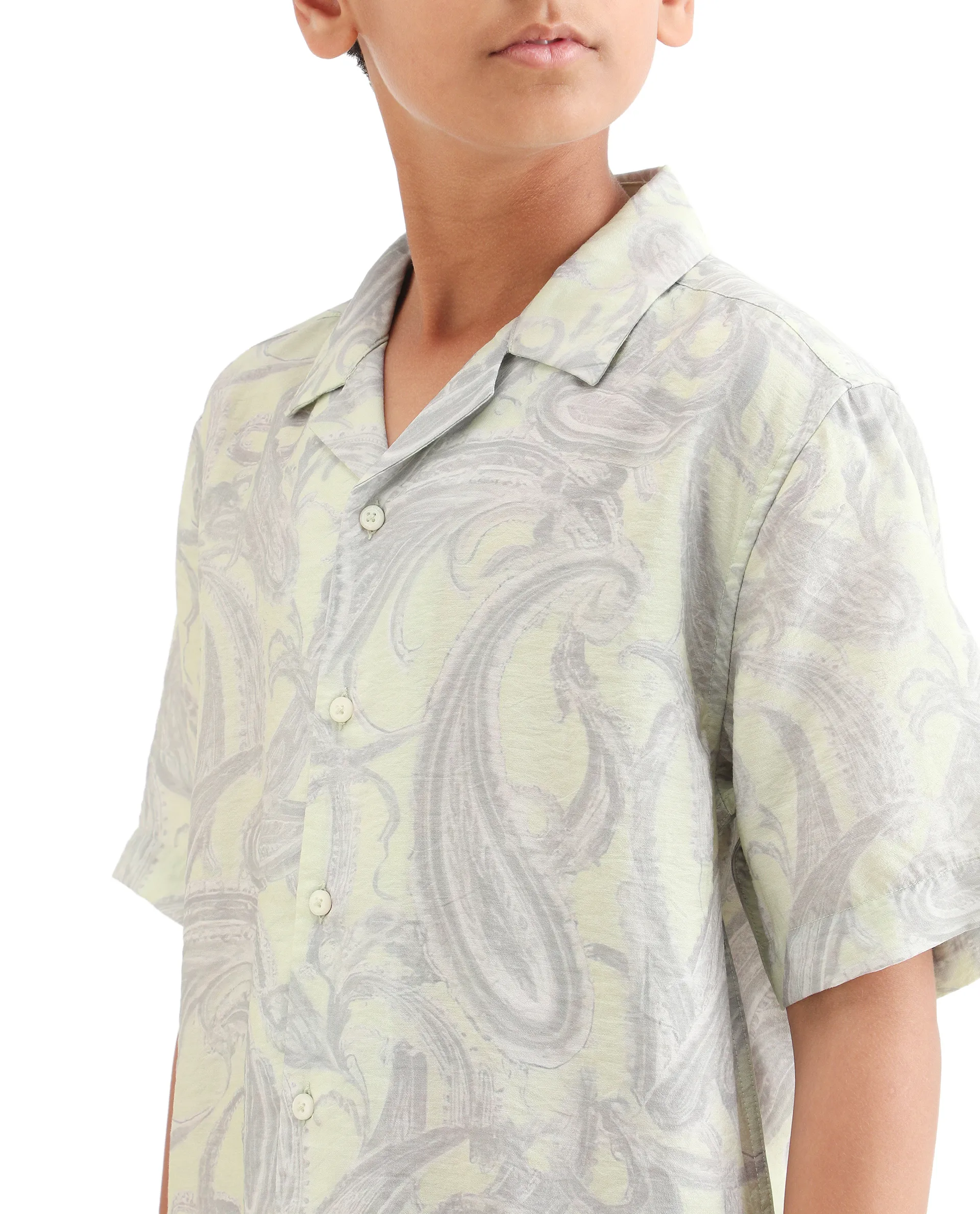 Rare Ones Kids Pasel-S Fluorescent Green Viscose Blend Button Closure Boxy Fit Shirt - Image 3