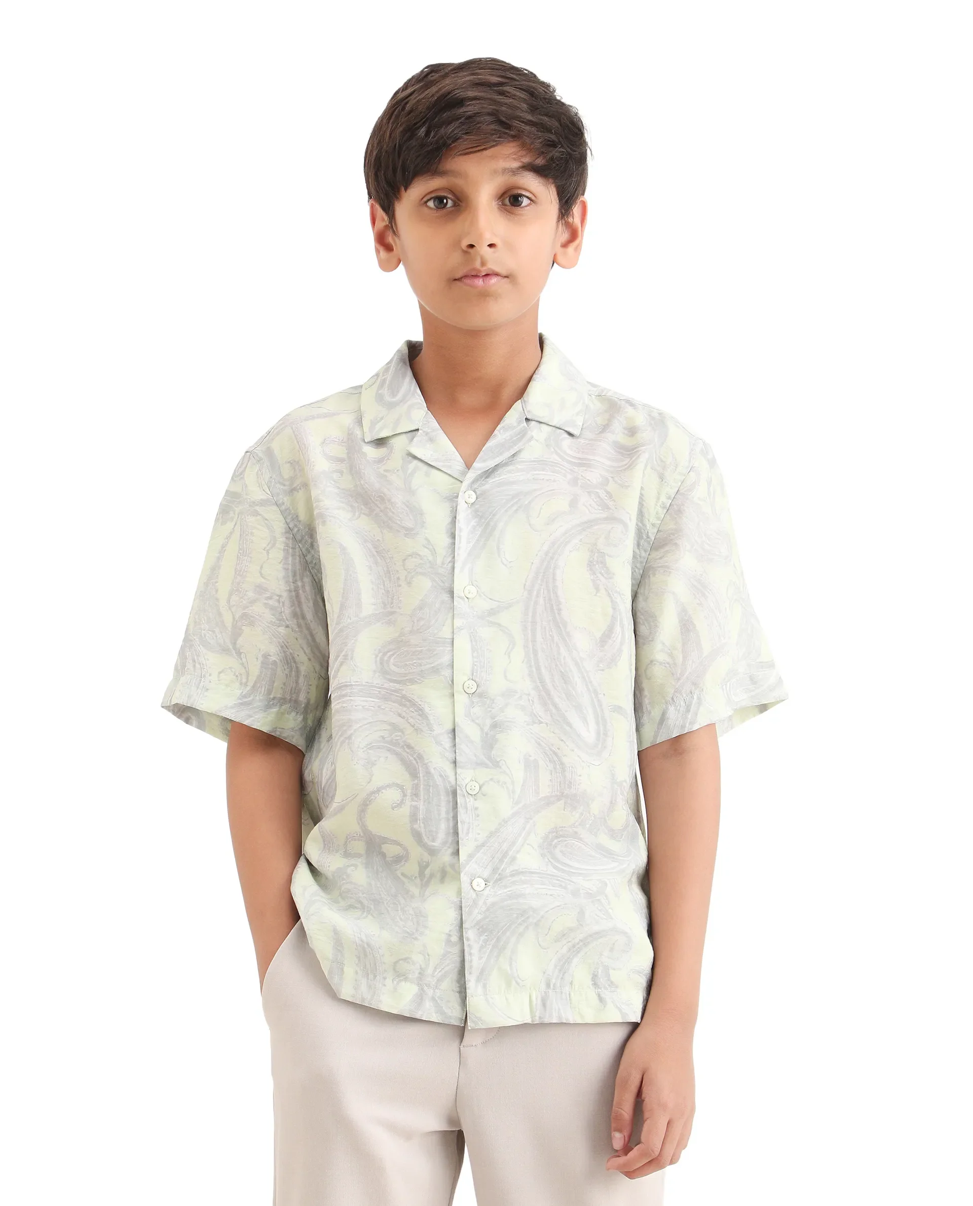 Rare Ones Kids Pasel-S Fluorescent Green Viscose Blend Button Closure Boxy Fit Shirt - Image 4