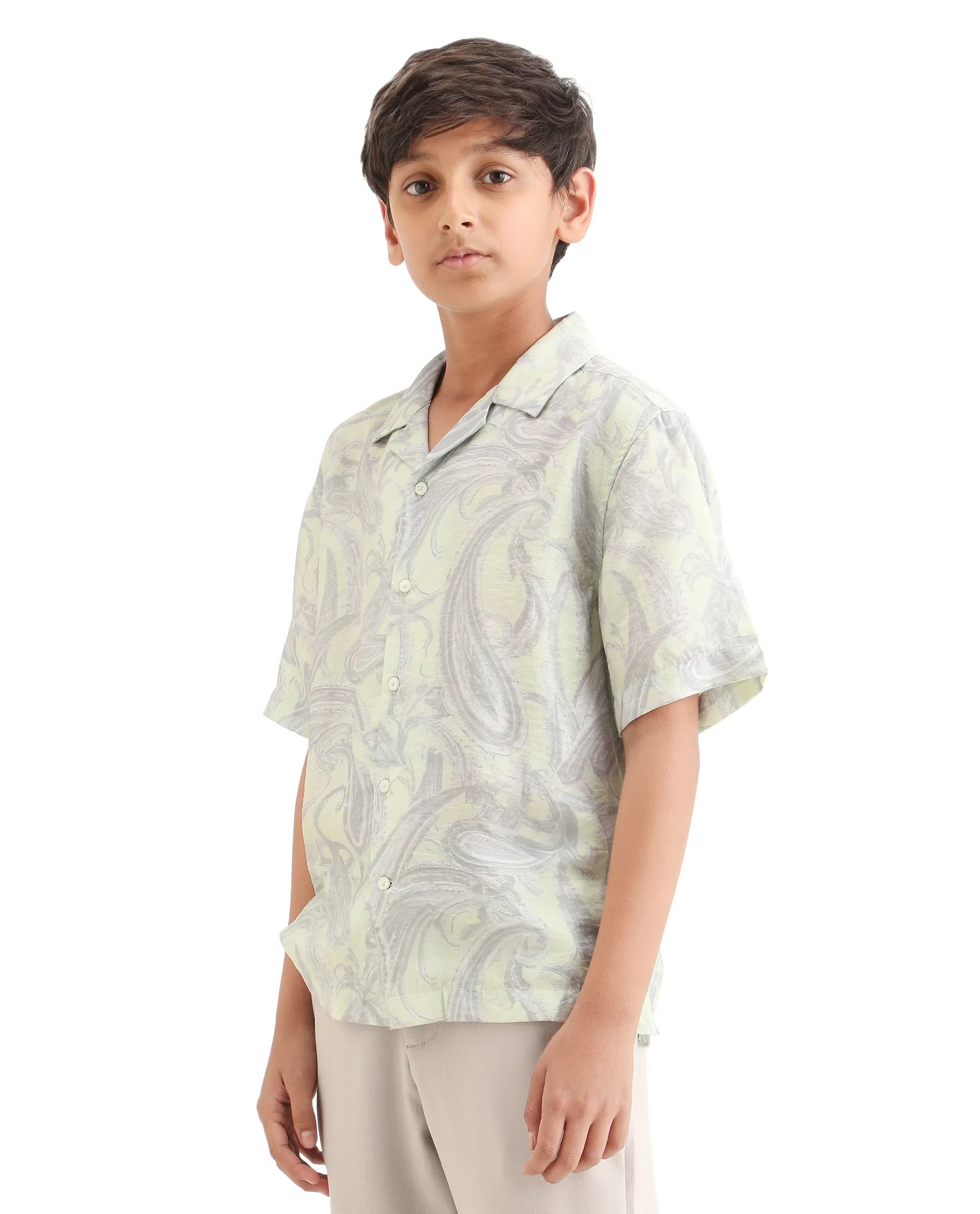 Rare Ones Kids Pasel-S Fluorescent Green Viscose Blend Button Closure Boxy Fit Shirt - Image 5