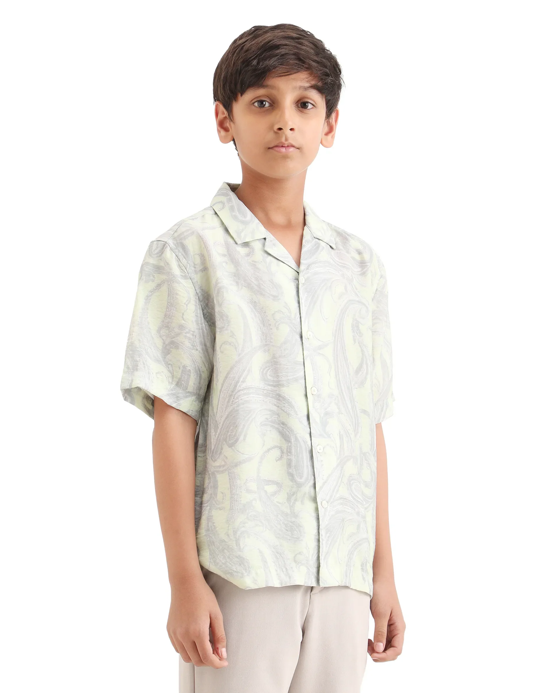 Rare Ones Kids Pasel-S Fluorescent Green Viscose Blend Button Closure Boxy Fit Shirt - Image 6