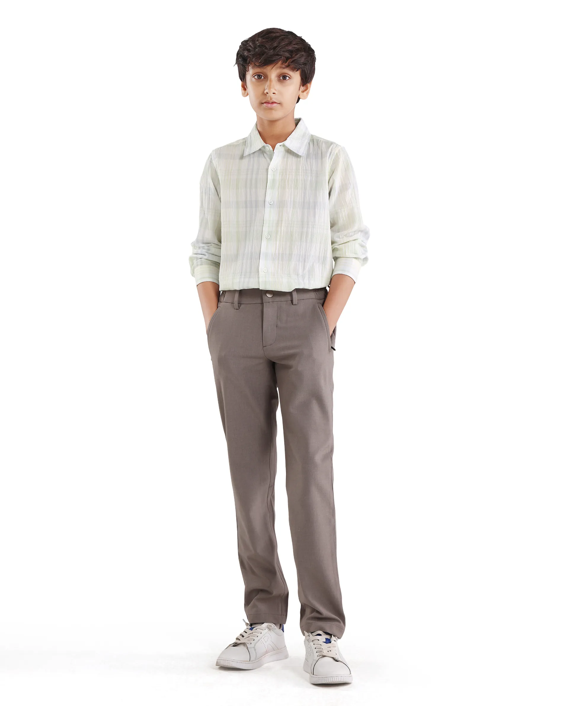 Rare Ones Kids Pinge-26K Pastel Green Cotton Blend Button Closure Regular Fit Shirt - Image 2