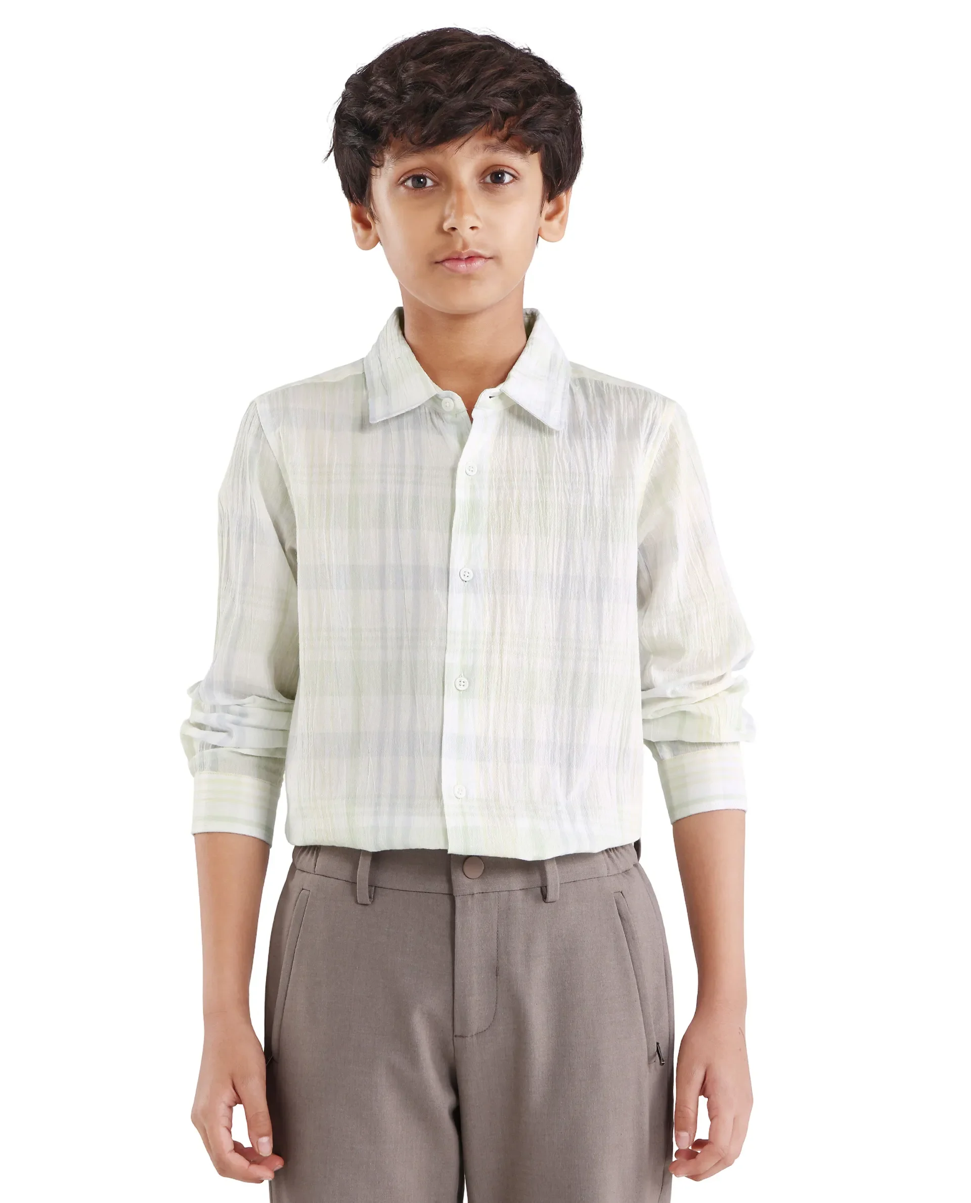 Rare Ones Kids Pinge-26K Pastel Green Cotton Blend Button Closure Regular Fit Shirt - Image 3