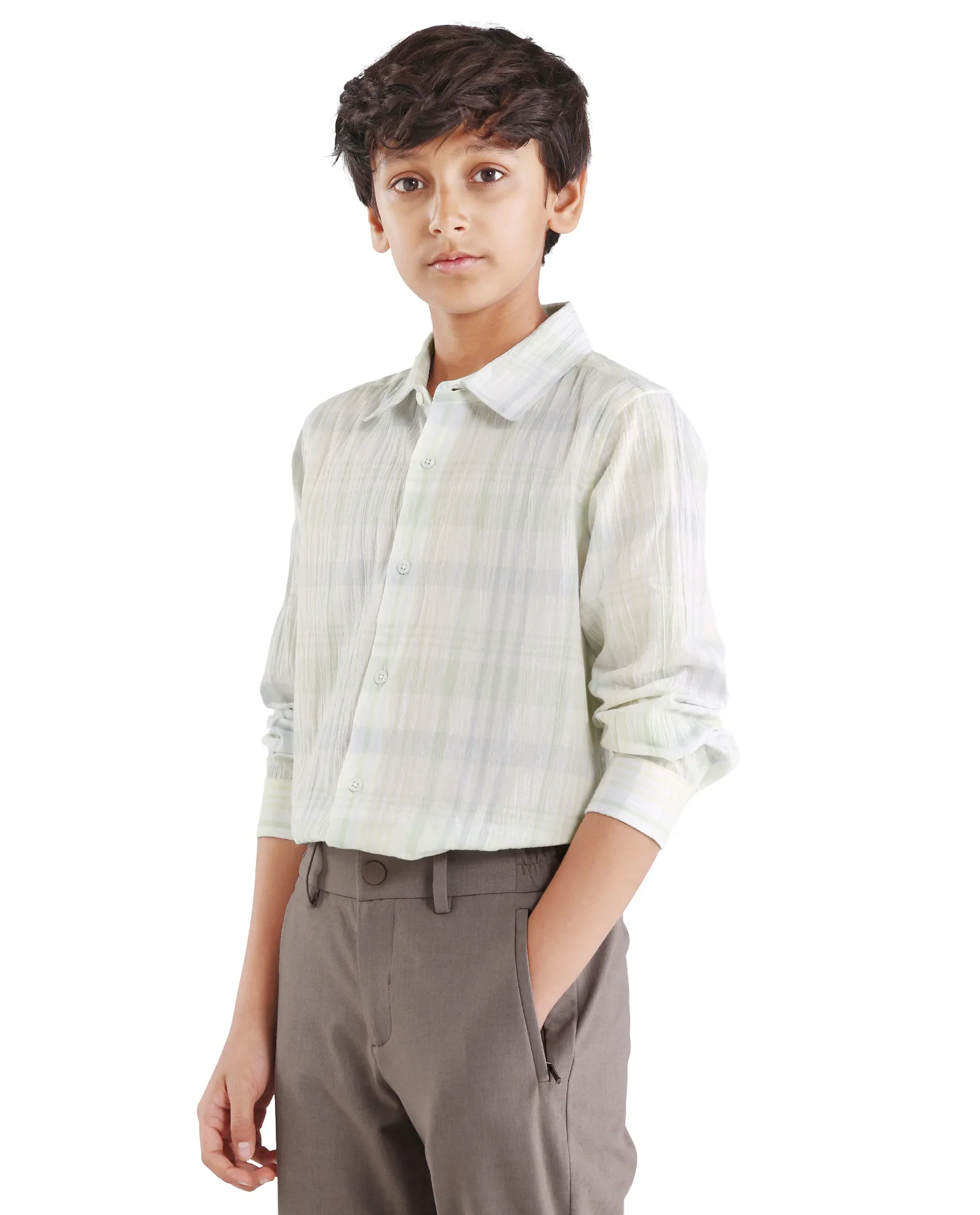 Rare Ones Kids Pinge-26K Pastel Green Cotton Blend Button Closure Regular Fit Shirt - Image 5