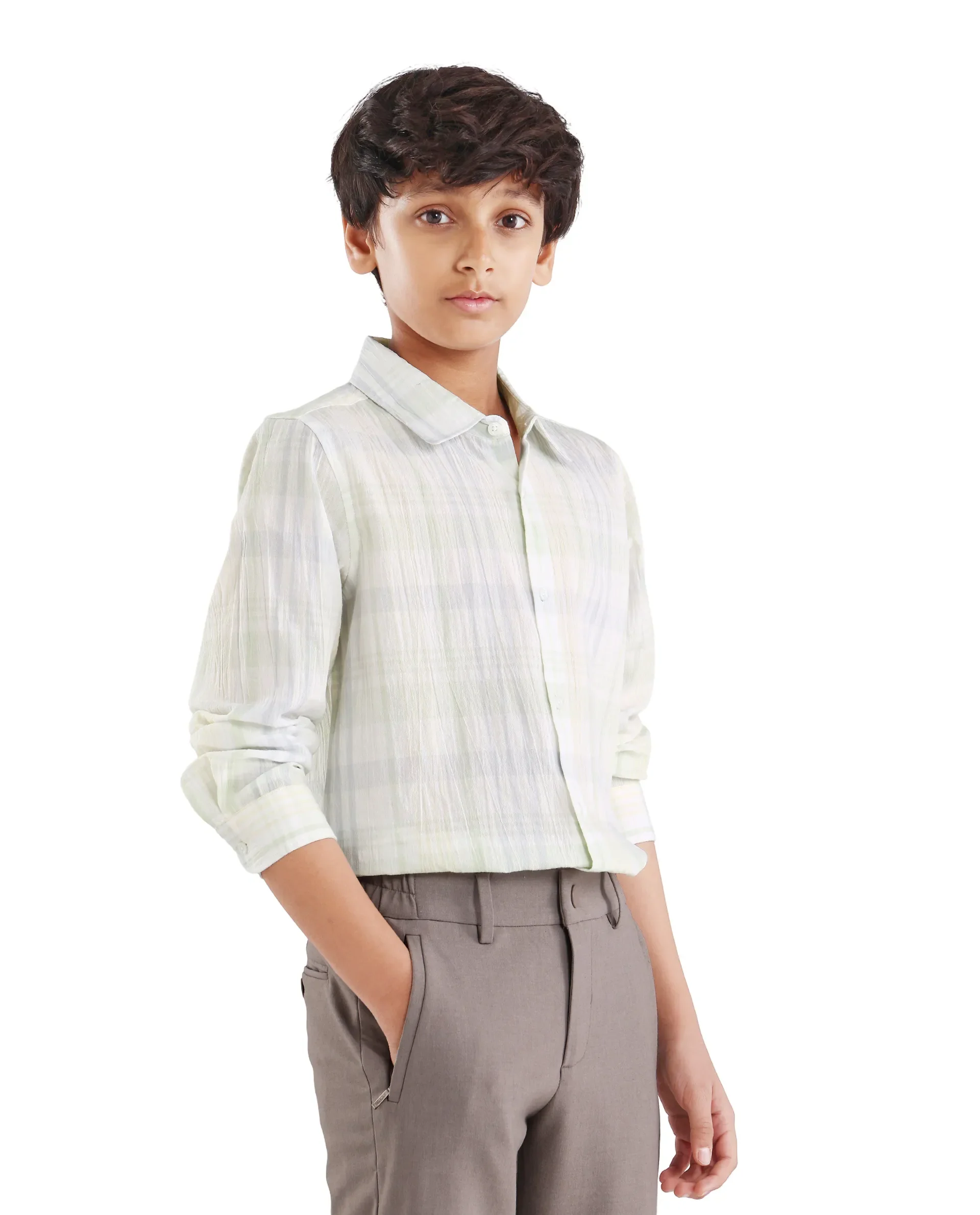 Rare Ones Kids Pinge-26K Pastel Green Cotton Blend Button Closure Regular Fit Shirt - Image 6
