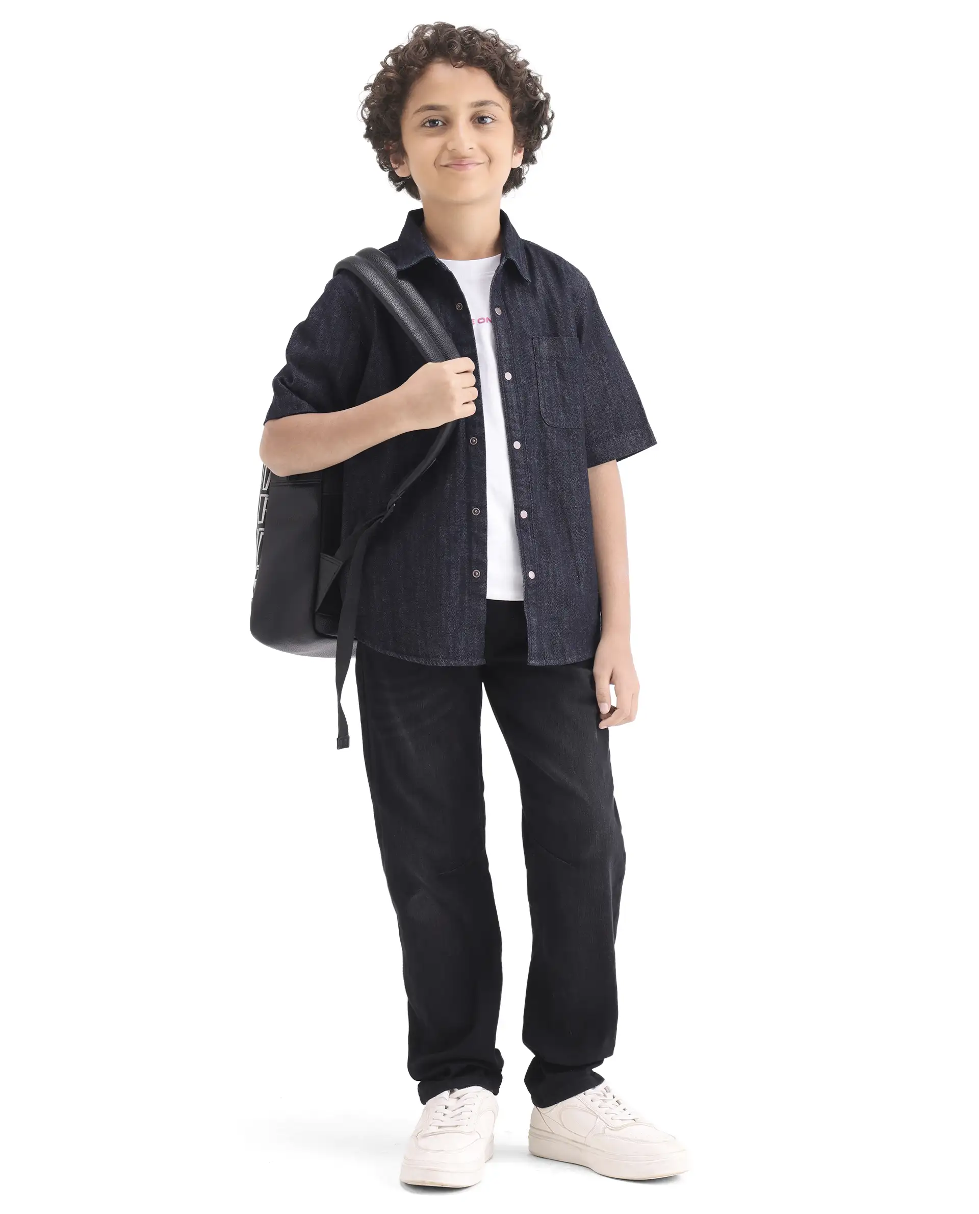 Rare Ones Kids Rocat-Hs Dark Blue Cotton Snap Button Closure Regular Fit Shirt - Image 2
