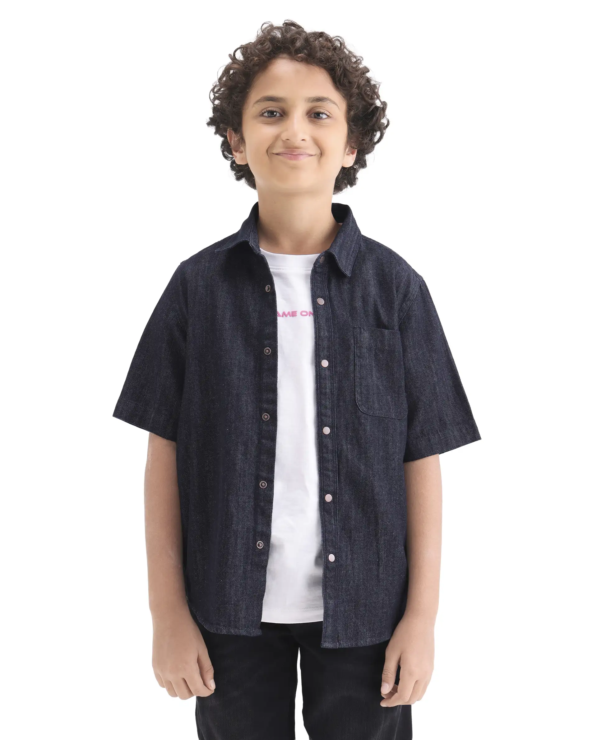 Rare Ones Kids Rocat-Hs Dark Blue Cotton Snap Button Closure Regular Fit Shirt - Image 4