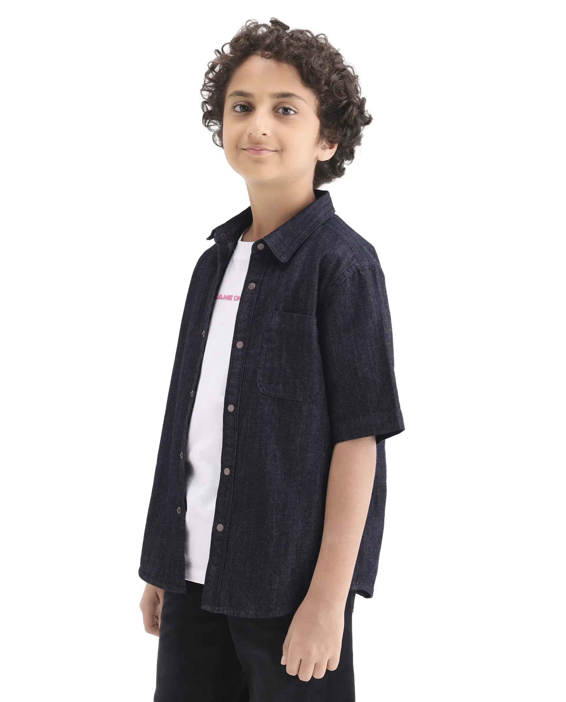 Rare Ones Kids Rocat-Hs Dark Blue Cotton Snap Button Closure Regular Fit Shirt - Image 5
